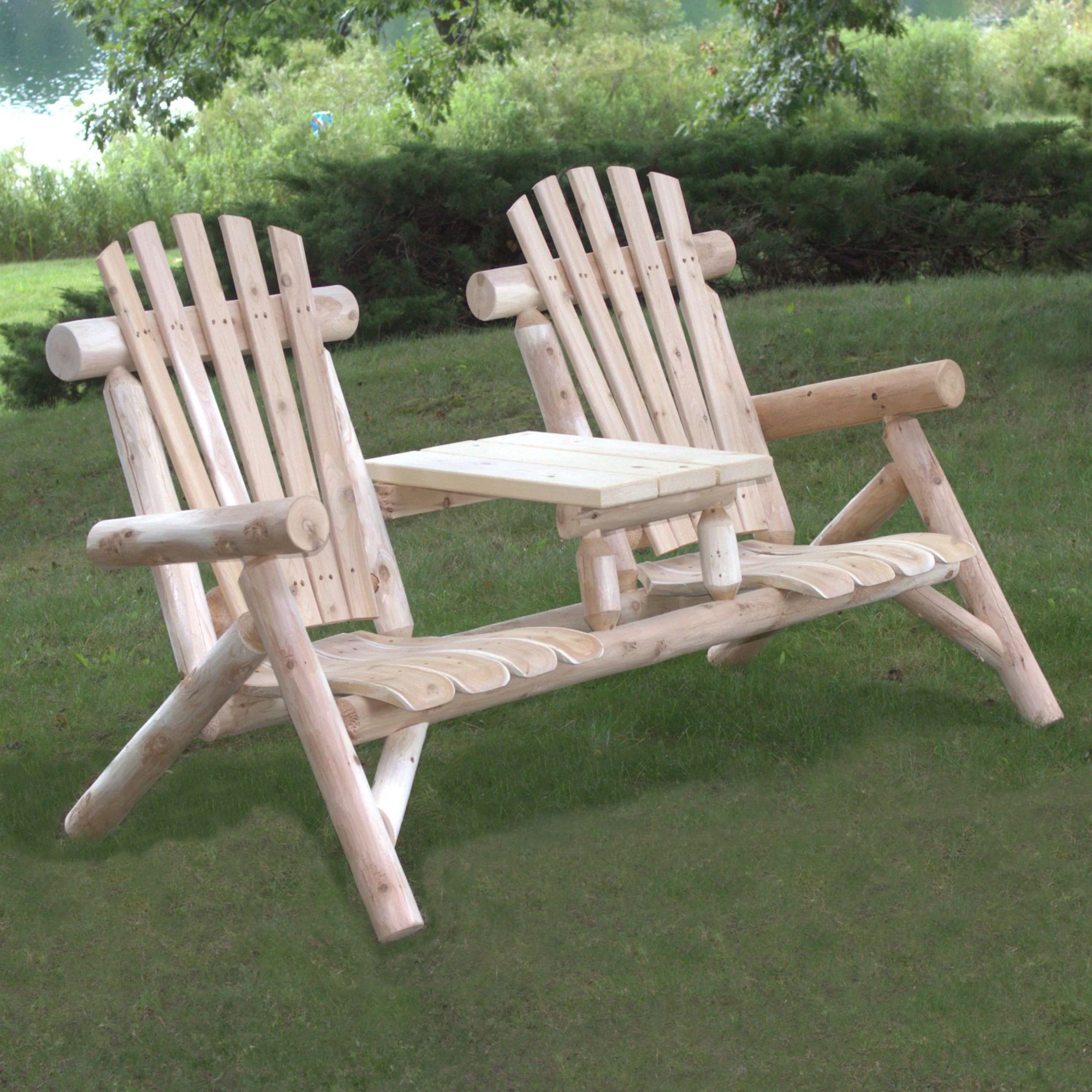 Natural Wood Tete-A-Tete Chair By Homeroots