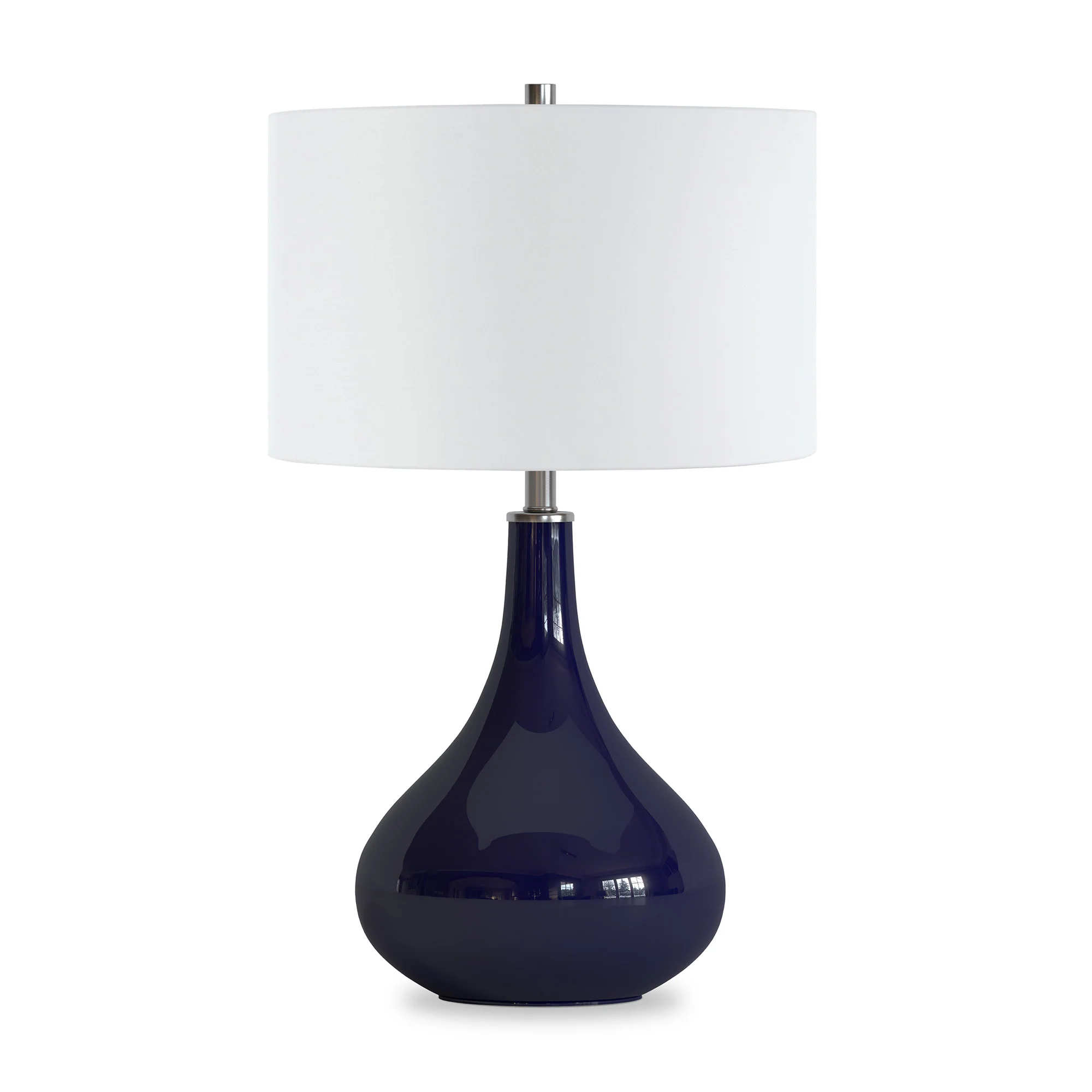 Navy Blue Glass Gourd Table Lamp With White Drum Shade By Homeroots