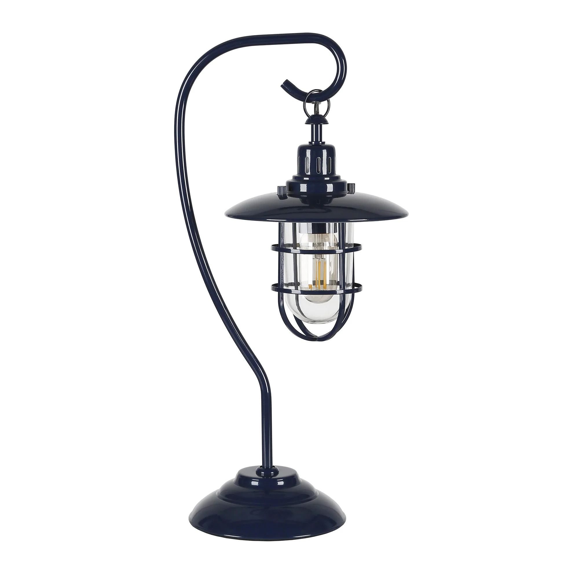 Navy Blue Metal Arched Table Lamp With Navy Blue Cage Shade By Homeroots