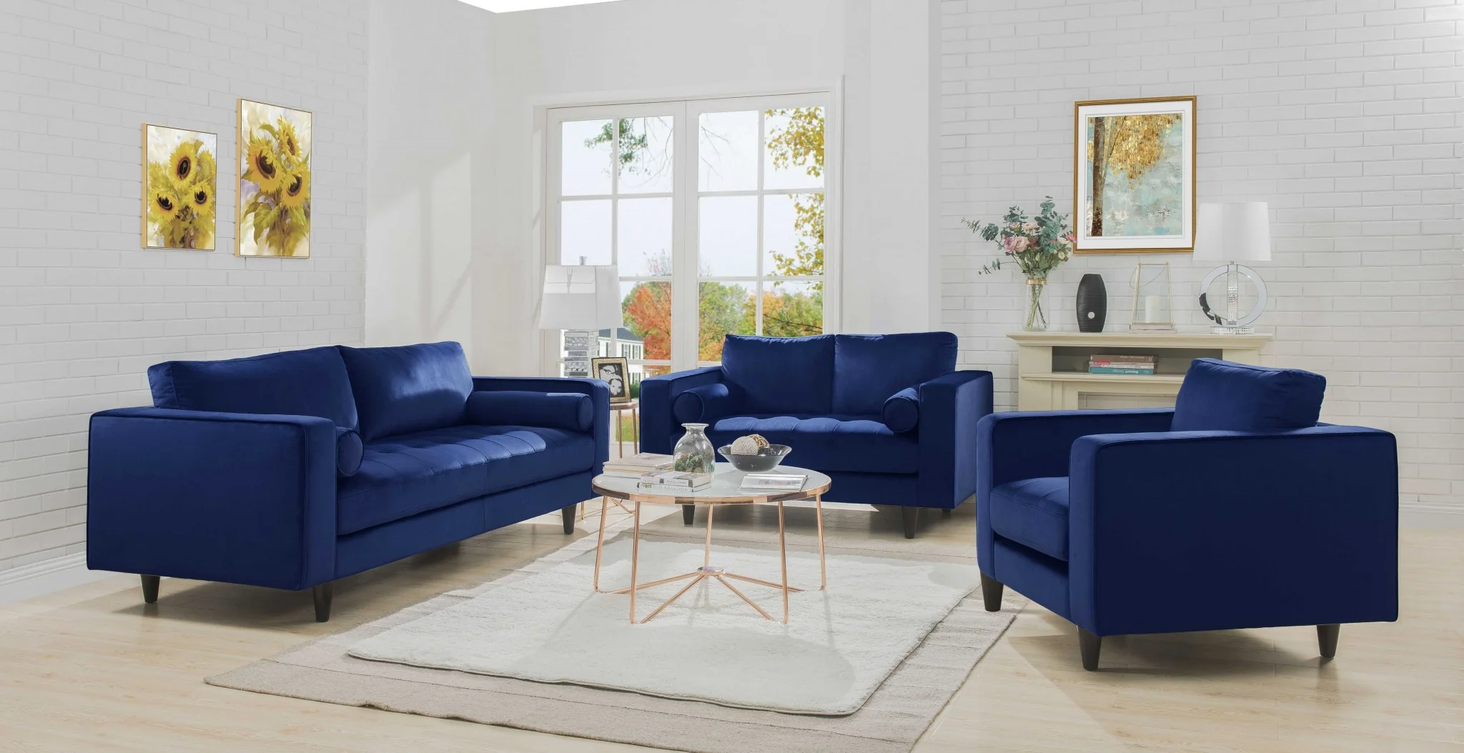 Navy Velvet Chair By Homeroots