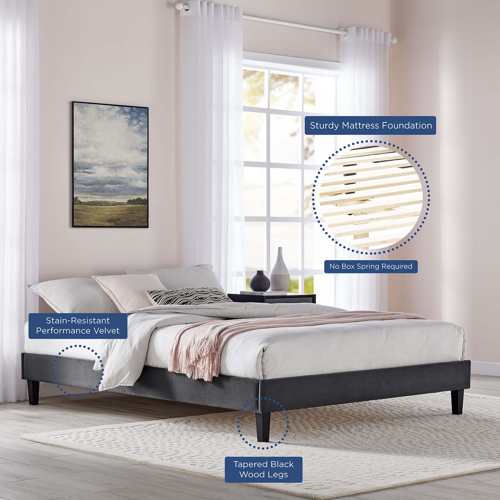 Neena Performance Velvet King Bed By Modway - MOD-6845 - Image 4