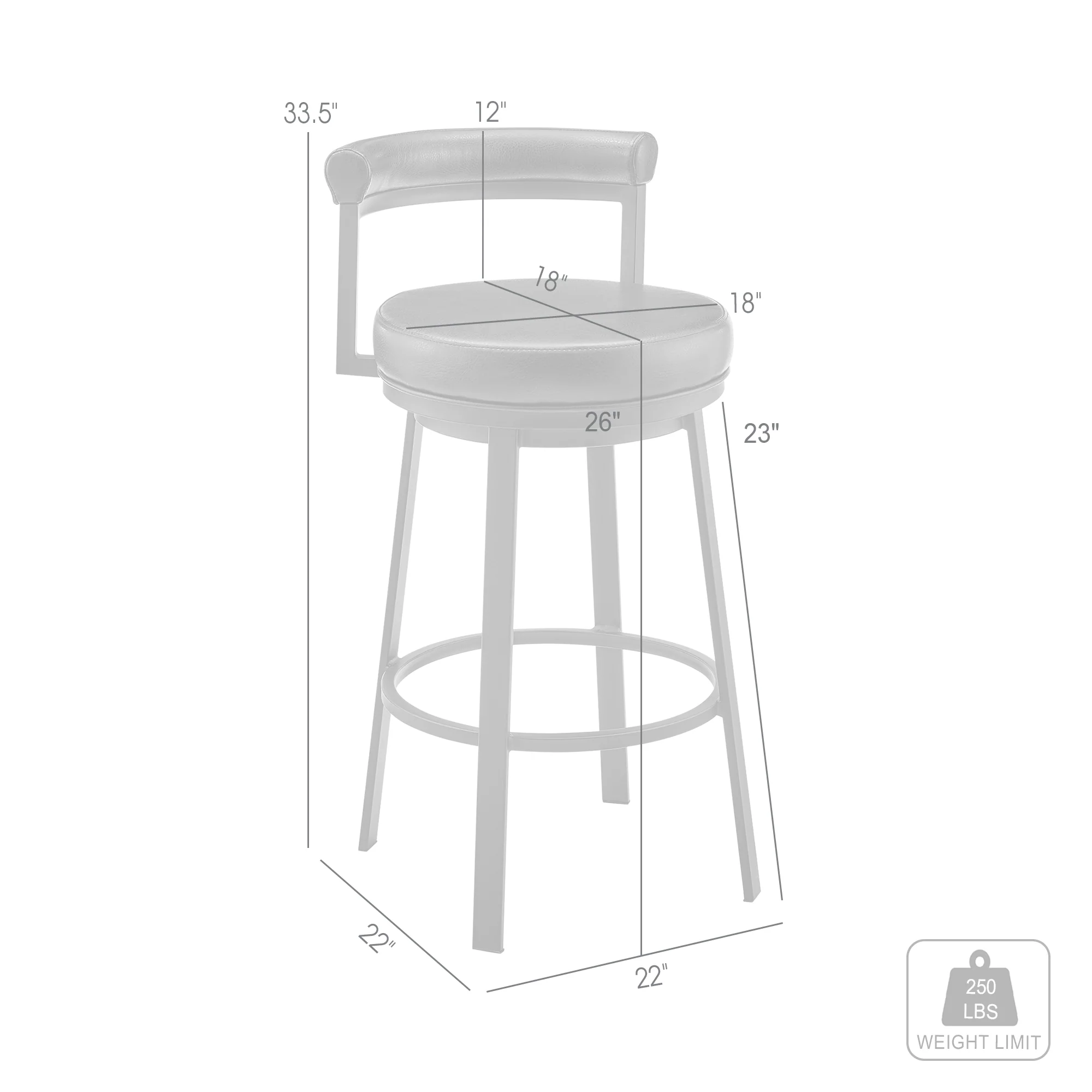Neura Swivel Counter or Bar Stool in Black Finish with Grey Faux Leather By Armen Living - Image 9