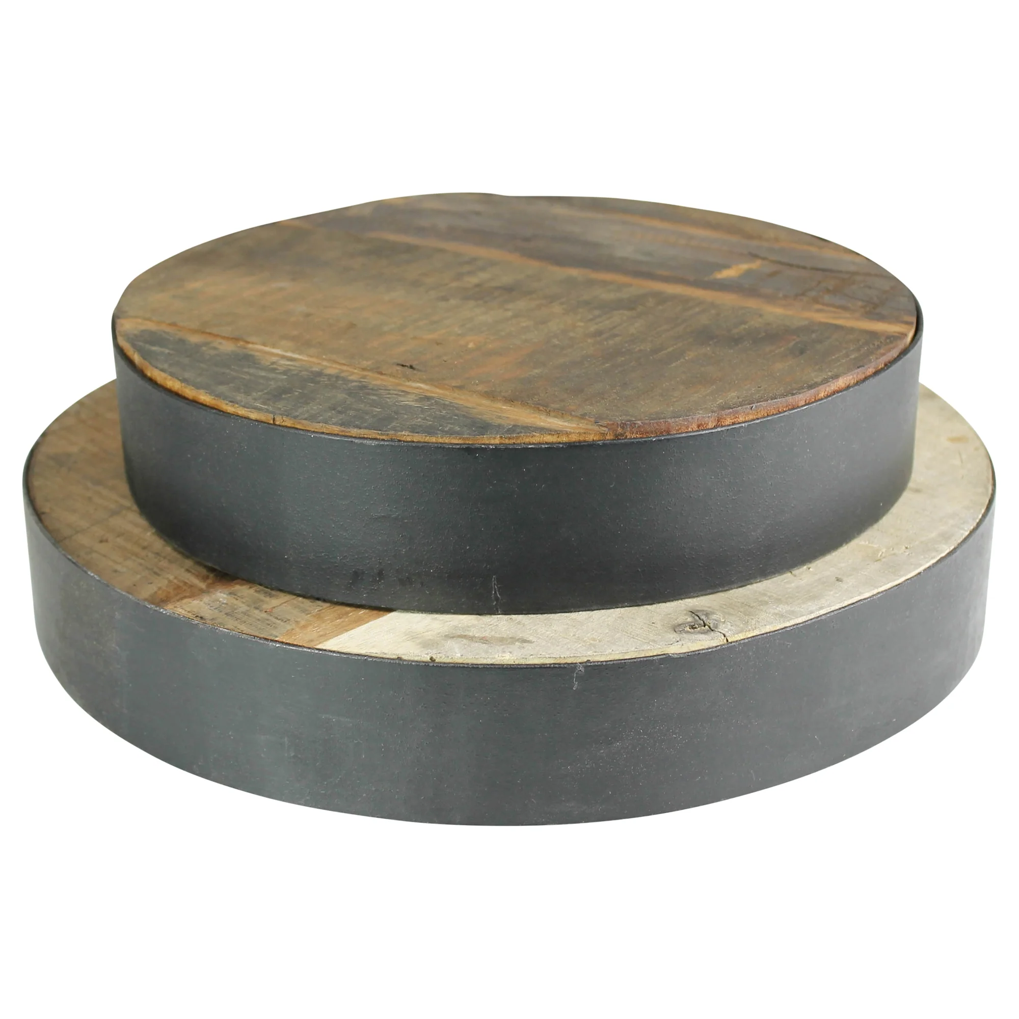 Newton Round Riser with Iron Band, ReclaiMedium Wood - Small Set Of 2 By HomArt