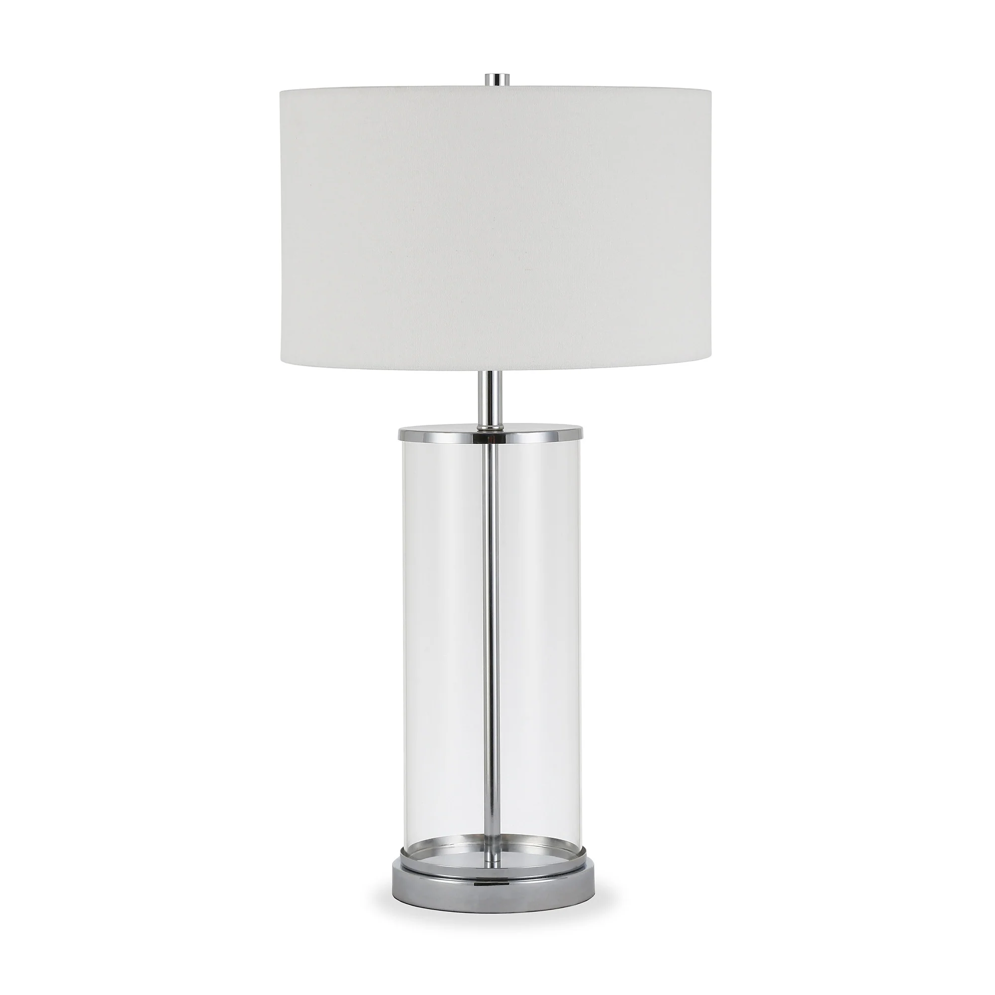 Nickel Glass Table Lamp With White Drum Shade By Homeroots