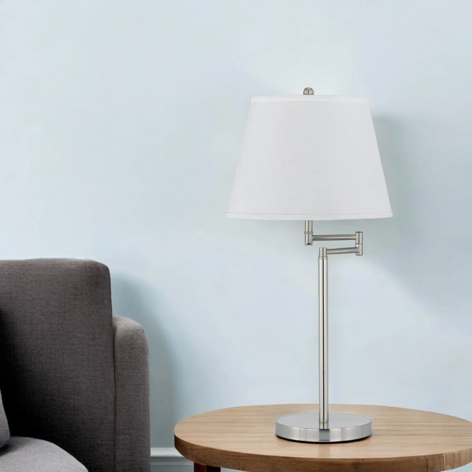 Nickel Metal Table Lamp With Off White Empire Shade By Homeroots
