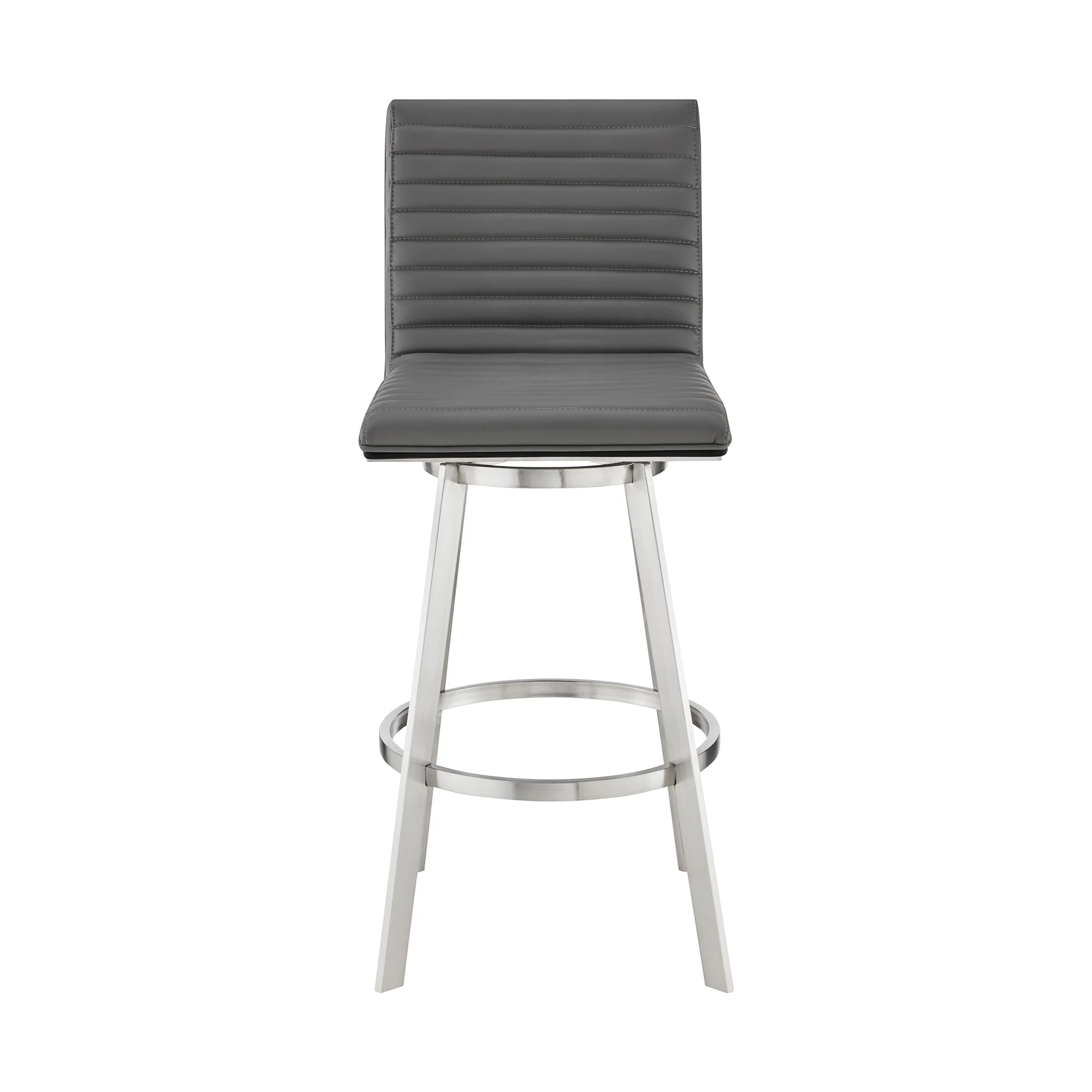 Nikole 26" Counter Height Black Swivel Bar Stool in Brushed Stainless Steel Finish and Gray Faux Leather By Armen Living - Image 3