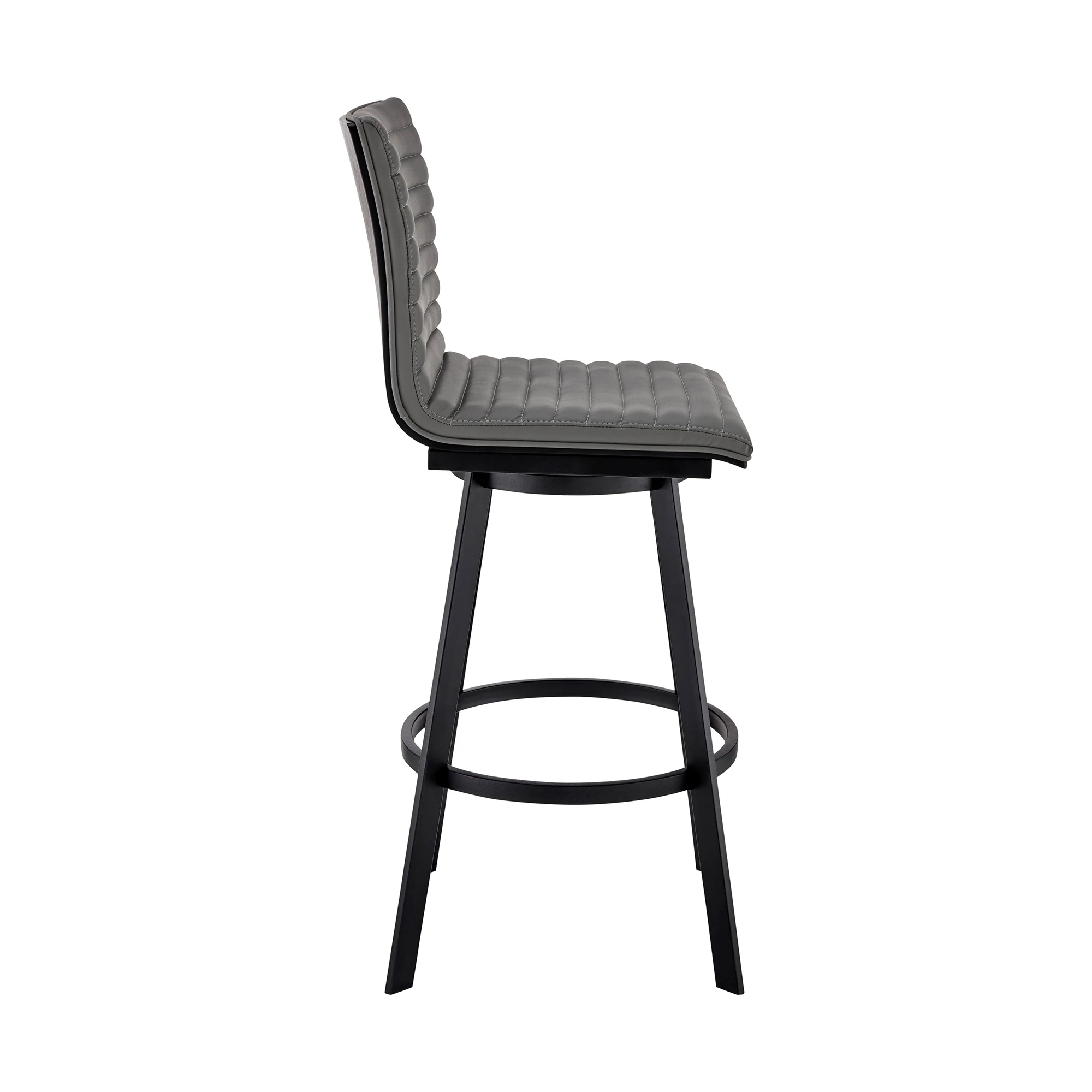 Nikole 26" Counter Height Swivel Bar Stool in Matt Black Finish with Gray Faux Leather By Armen Living - Image 4