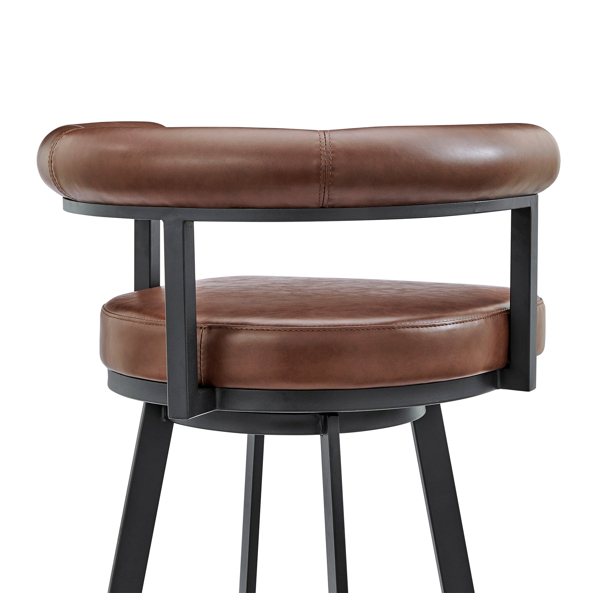 Nolagam Swivel Bar Stool in Black Metal with Brown Faux Leather By Armen Living - Image 10