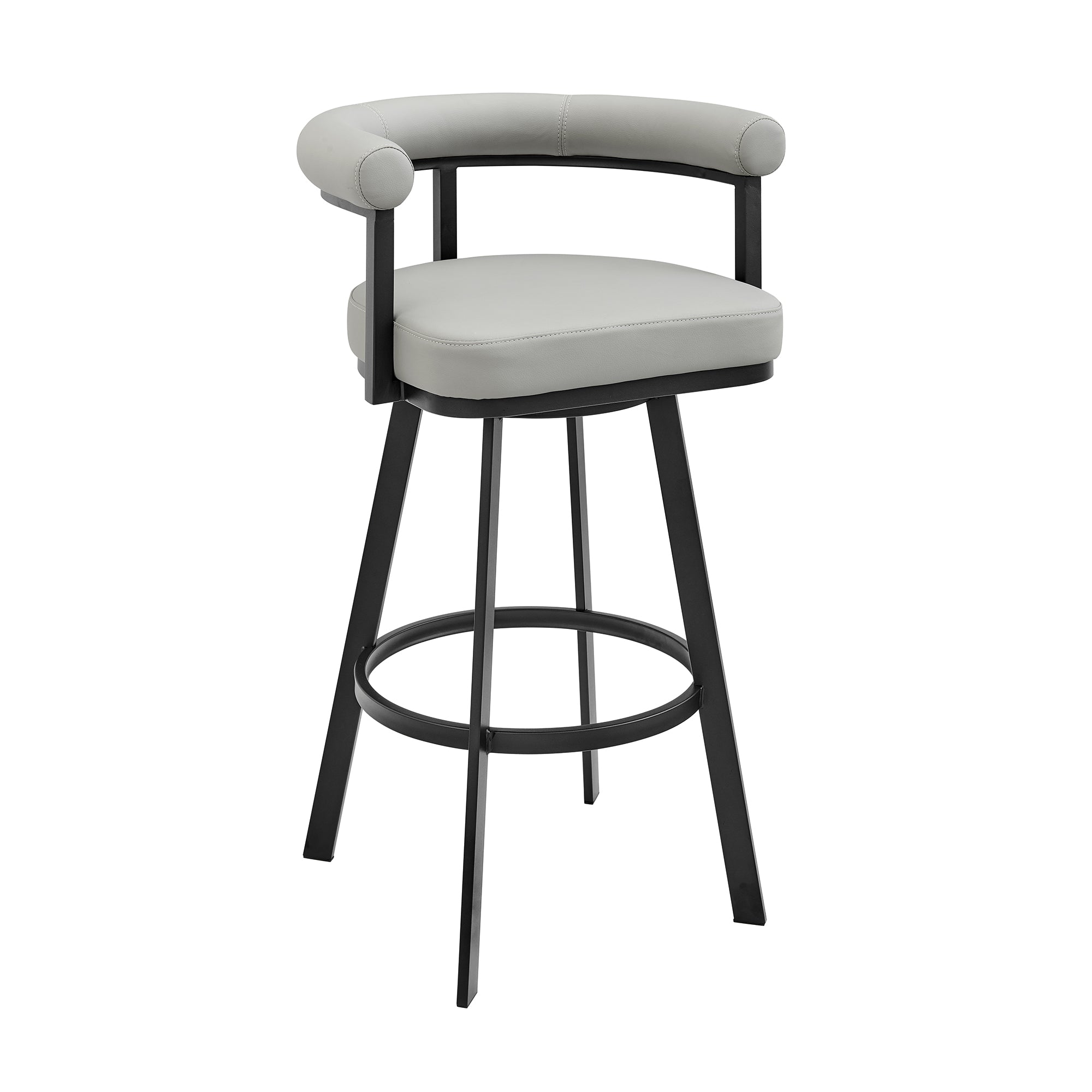 Nolagam Swivel Bar Stool in Black Metal with Brown Faux Leather By Armen Living - Image 12