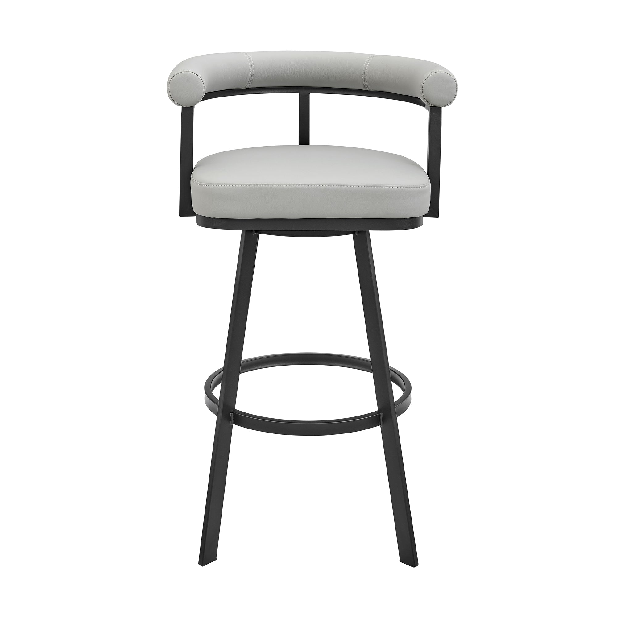 Nolagam Swivel Bar Stool in Black Metal with Brown Faux Leather By Armen Living - Image 13