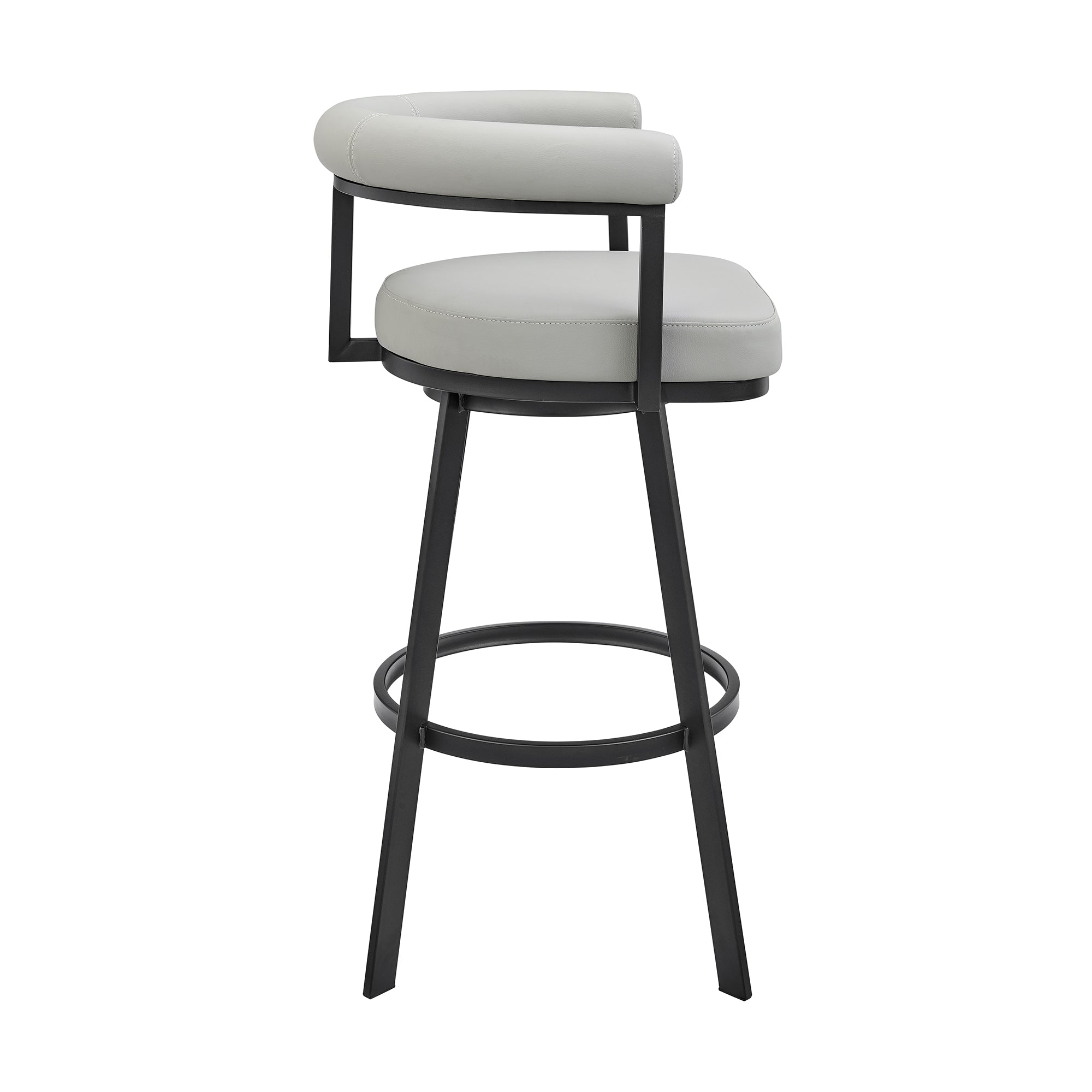 Nolagam Swivel Bar Stool in Black Metal with Brown Faux Leather By Armen Living - Image 14
