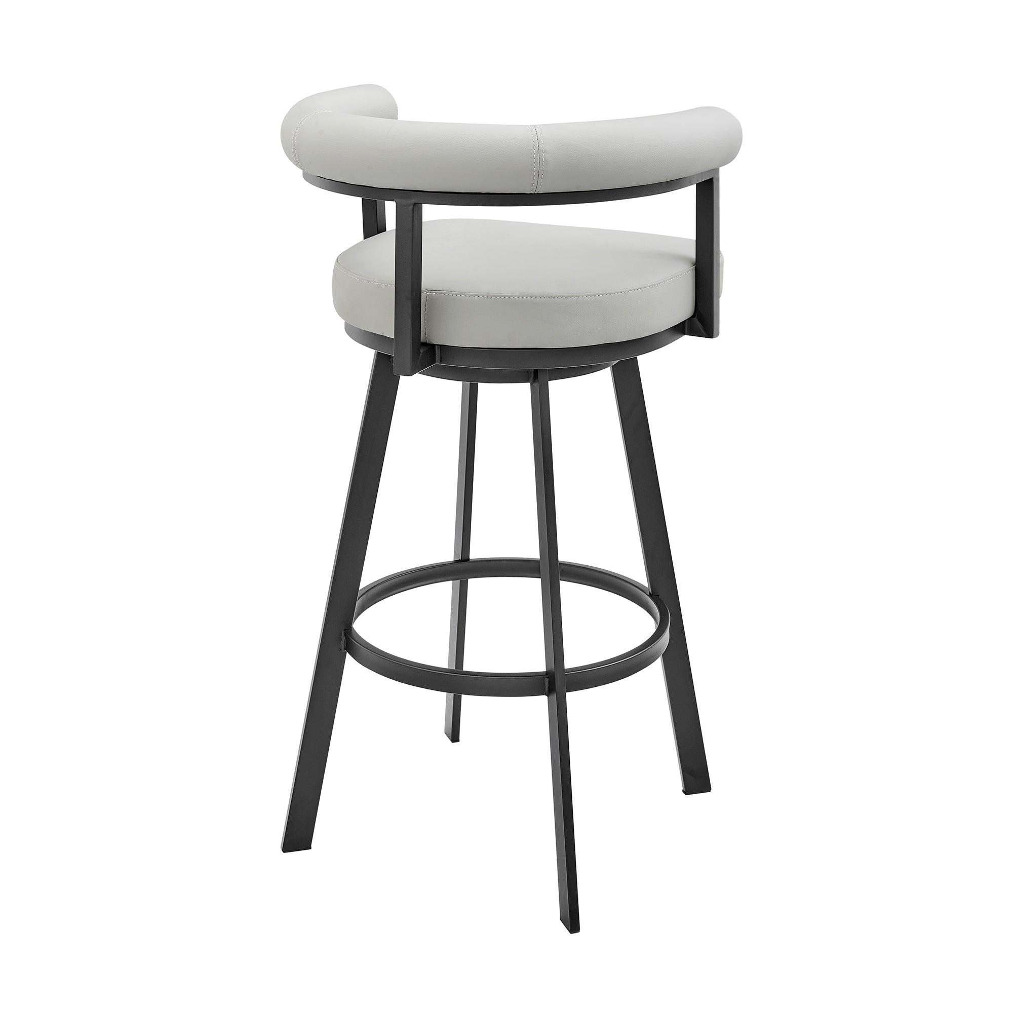 Nolagam Swivel Bar Stool in Black Metal with Brown Faux Leather By Armen Living - Image 15