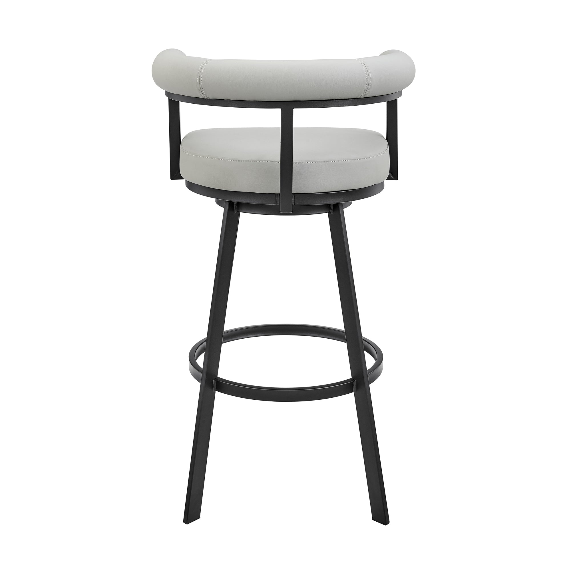 Nolagam Swivel Bar Stool in Black Metal with Brown Faux Leather By Armen Living - Image 16