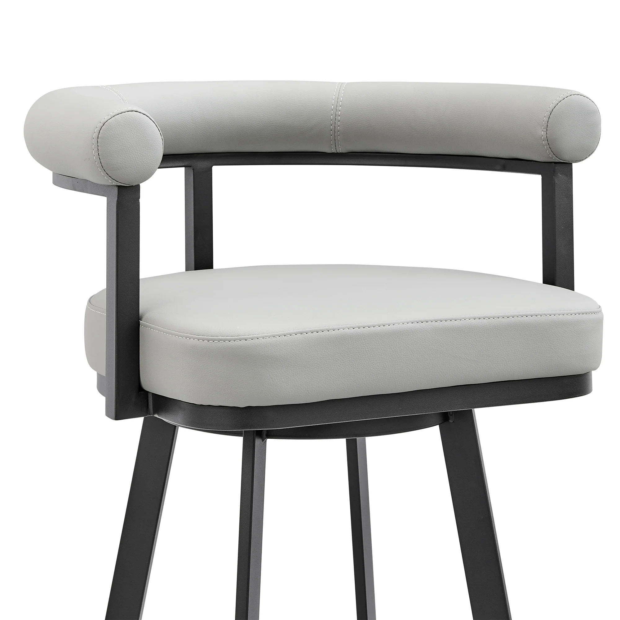 Nolagam Swivel Bar Stool in Black Metal with Brown Faux Leather By Armen Living - Image 17