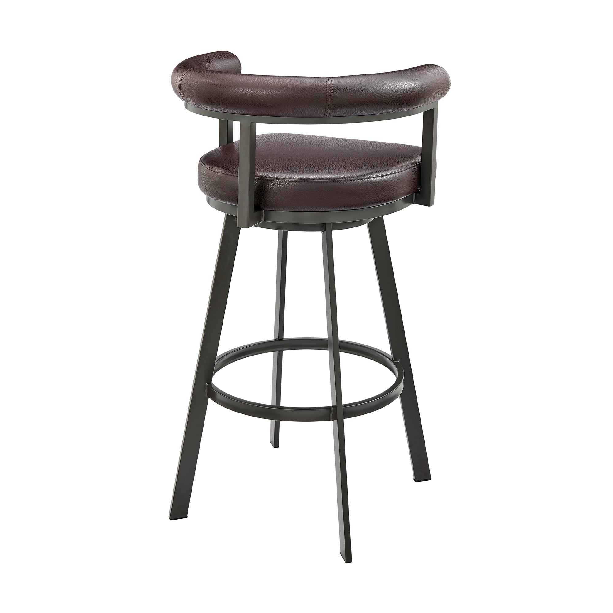 Nolagam Swivel Bar Stool in Brown Metal with Brown Faux Leather By Armen Living - Image 5
