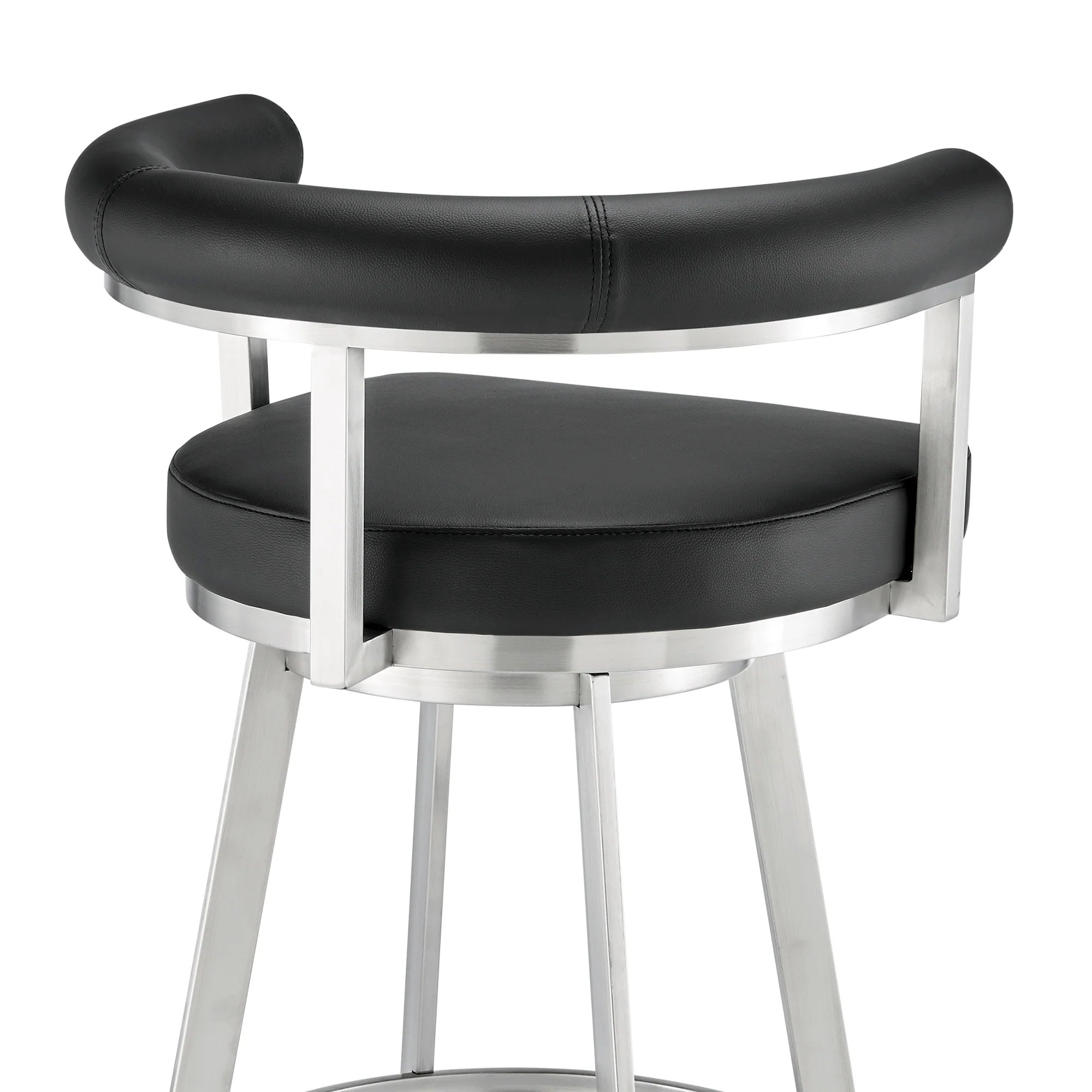Nolagam Swivel Bar Stool in Brushed Stainless Steel with Black Faux Leather By Armen Living - Image 10