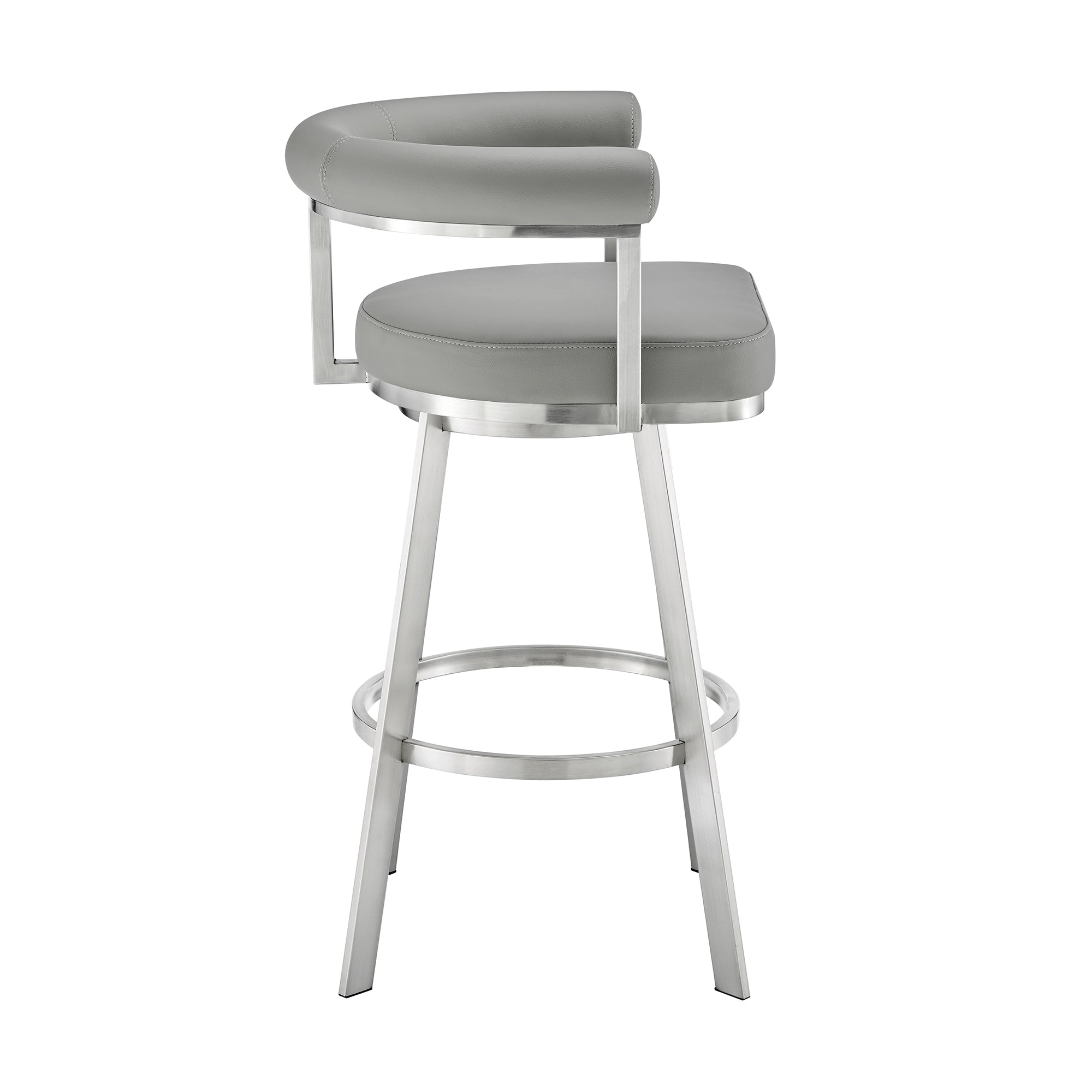 Nolagam Swivel Bar Stool in Brushed Stainless Steel with Black Faux Leather By Armen Living - Image 14