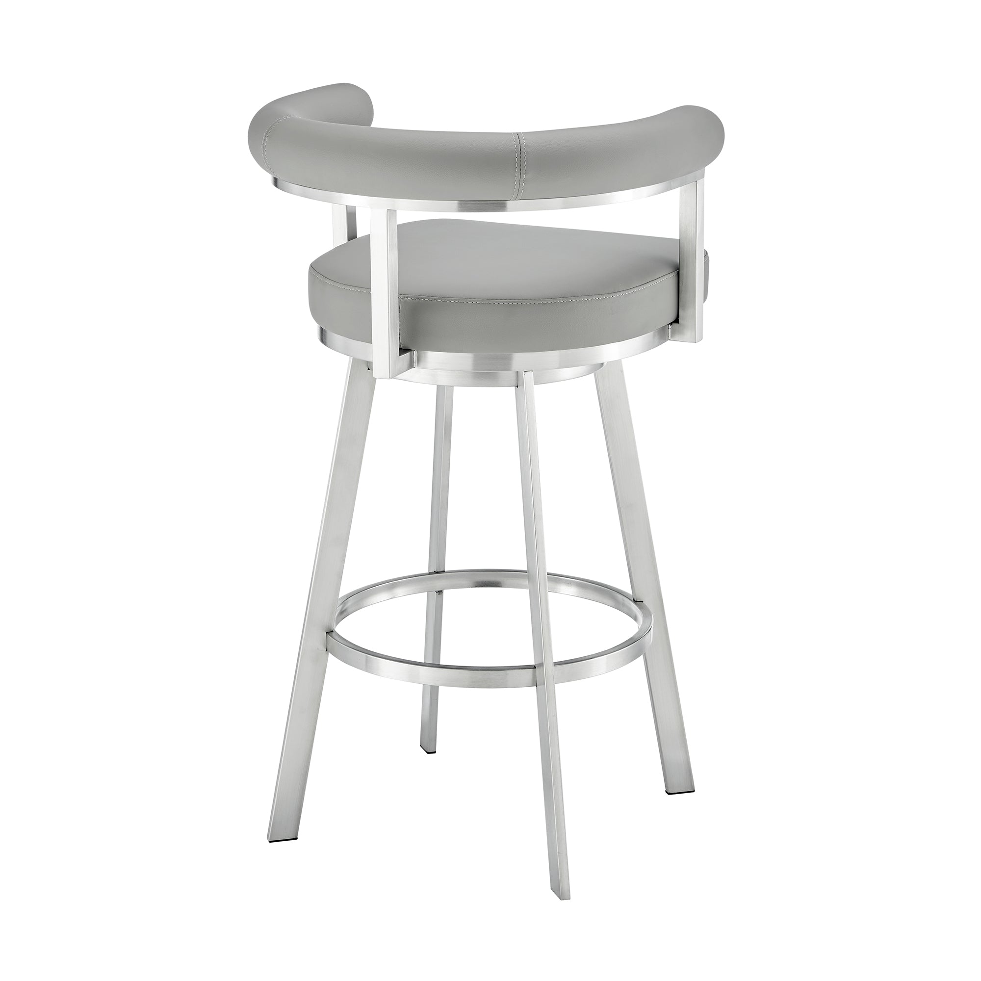 Nolagam Swivel Bar Stool in Brushed Stainless Steel with Black Faux Leather By Armen Living - Image 15