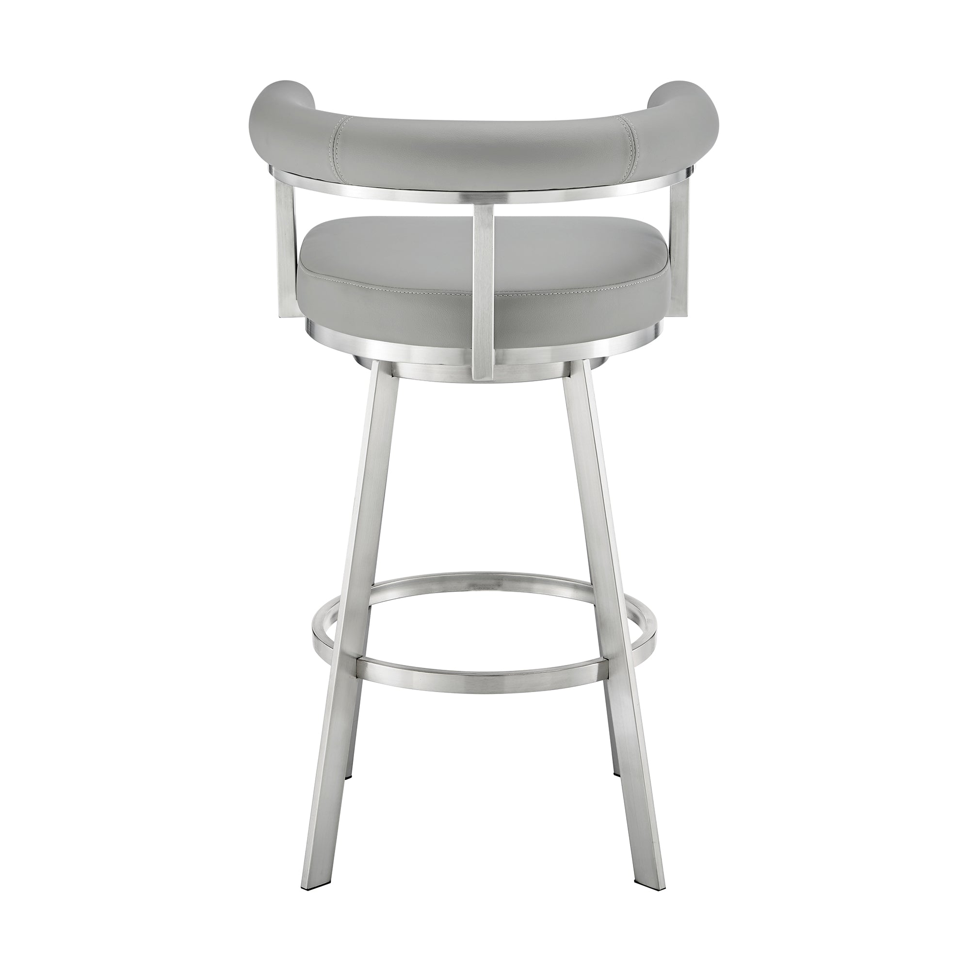 Nolagam Swivel Bar Stool in Brushed Stainless Steel with Black Faux Leather By Armen Living - Image 16
