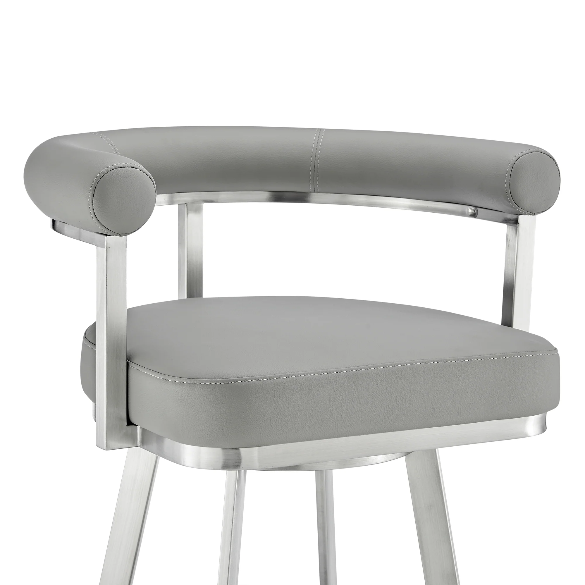 Nolagam Swivel Bar Stool in Brushed Stainless Steel with Black Faux Leather By Armen Living - Image 17