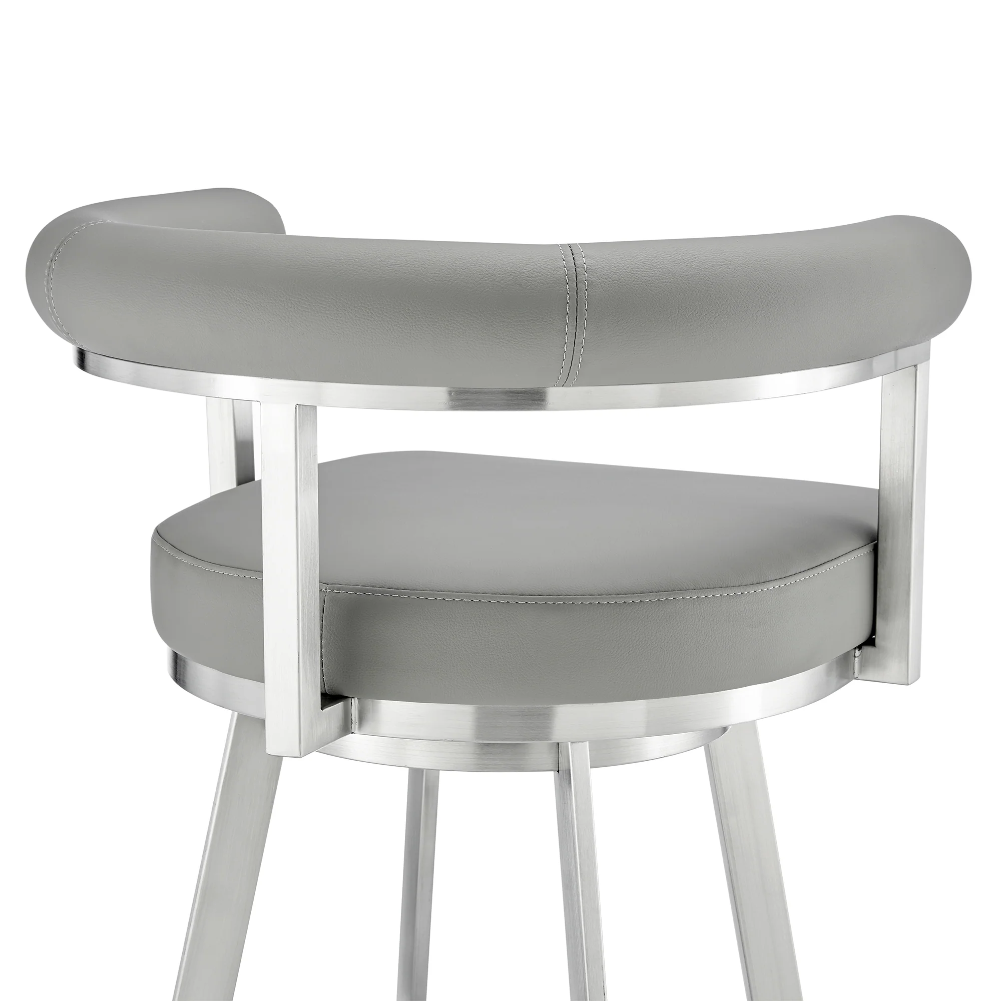 Nolagam Swivel Bar Stool in Brushed Stainless Steel with Black Faux Leather By Armen Living - Image 20