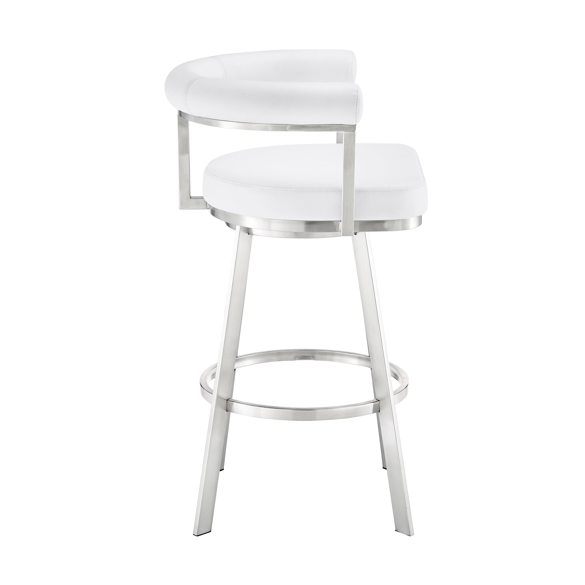 Nolagam Swivel Bar Stool in Brushed Stainless Steel with Black Faux Leather By Armen Living - Image 24