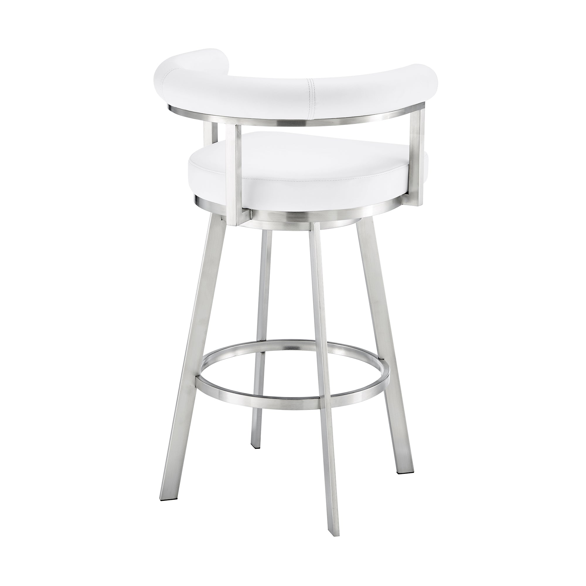 Nolagam Swivel Bar Stool in Brushed Stainless Steel with Black Faux Leather By Armen Living - Image 25