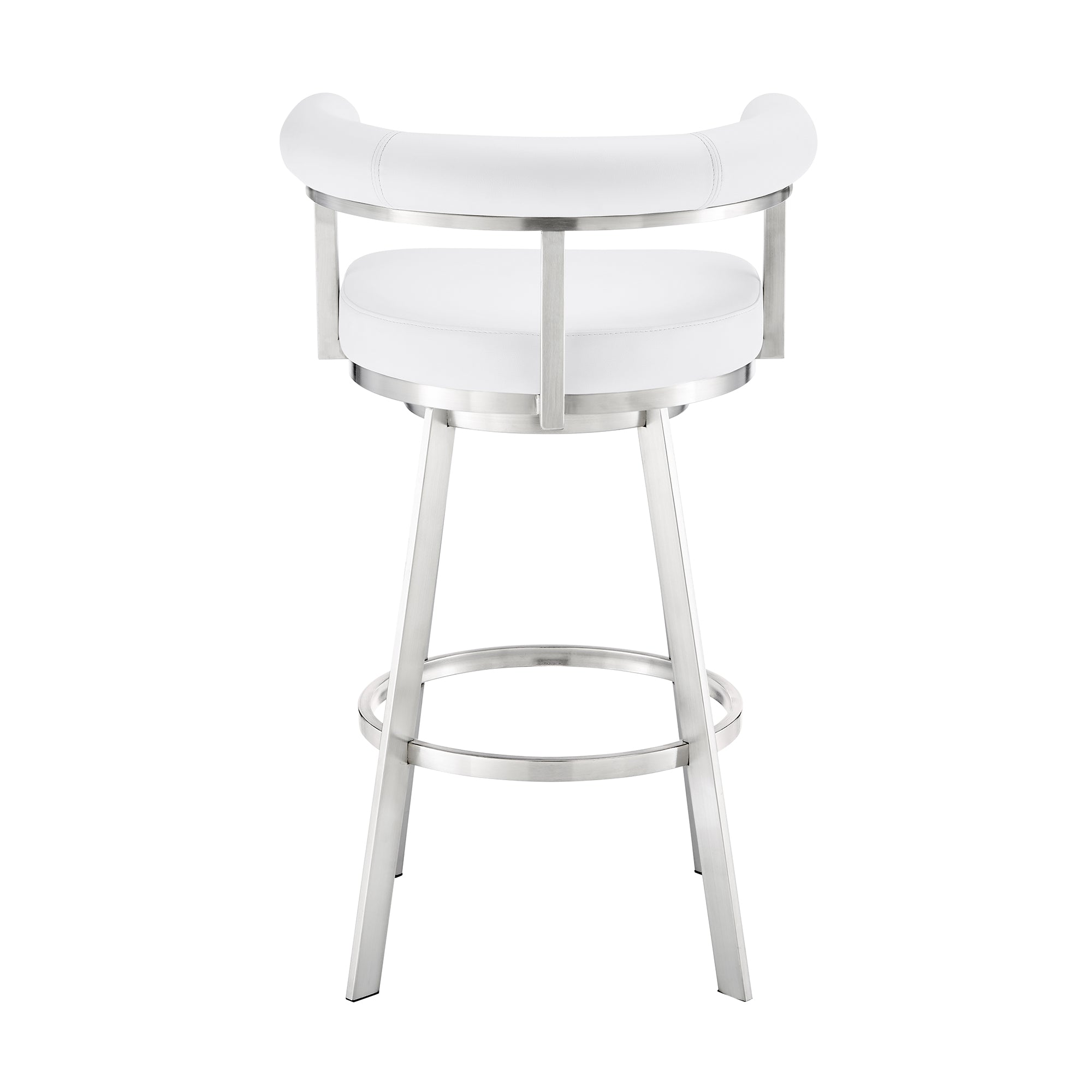 Nolagam Swivel Bar Stool in Brushed Stainless Steel with Black Faux Leather By Armen Living - Image 26