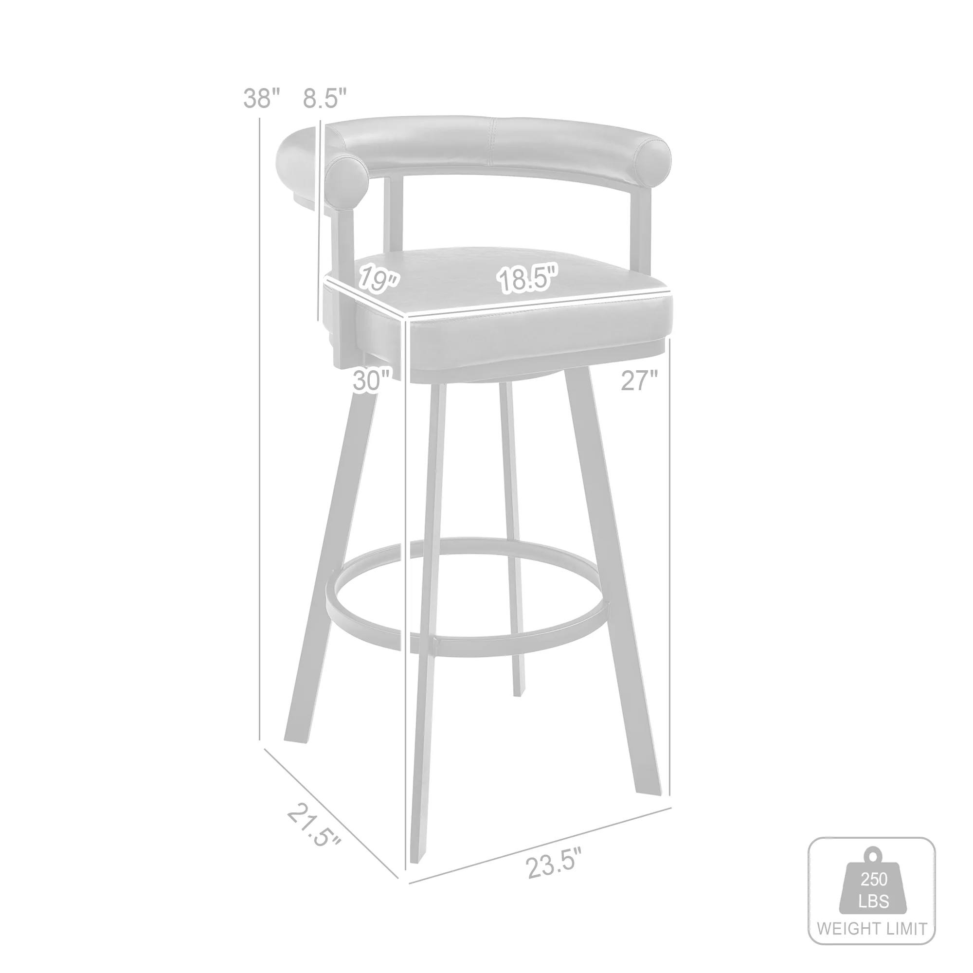 Nolagam Swivel Bar Stool in Brushed Stainless Steel with Black Faux Leather By Armen Living - Image 9