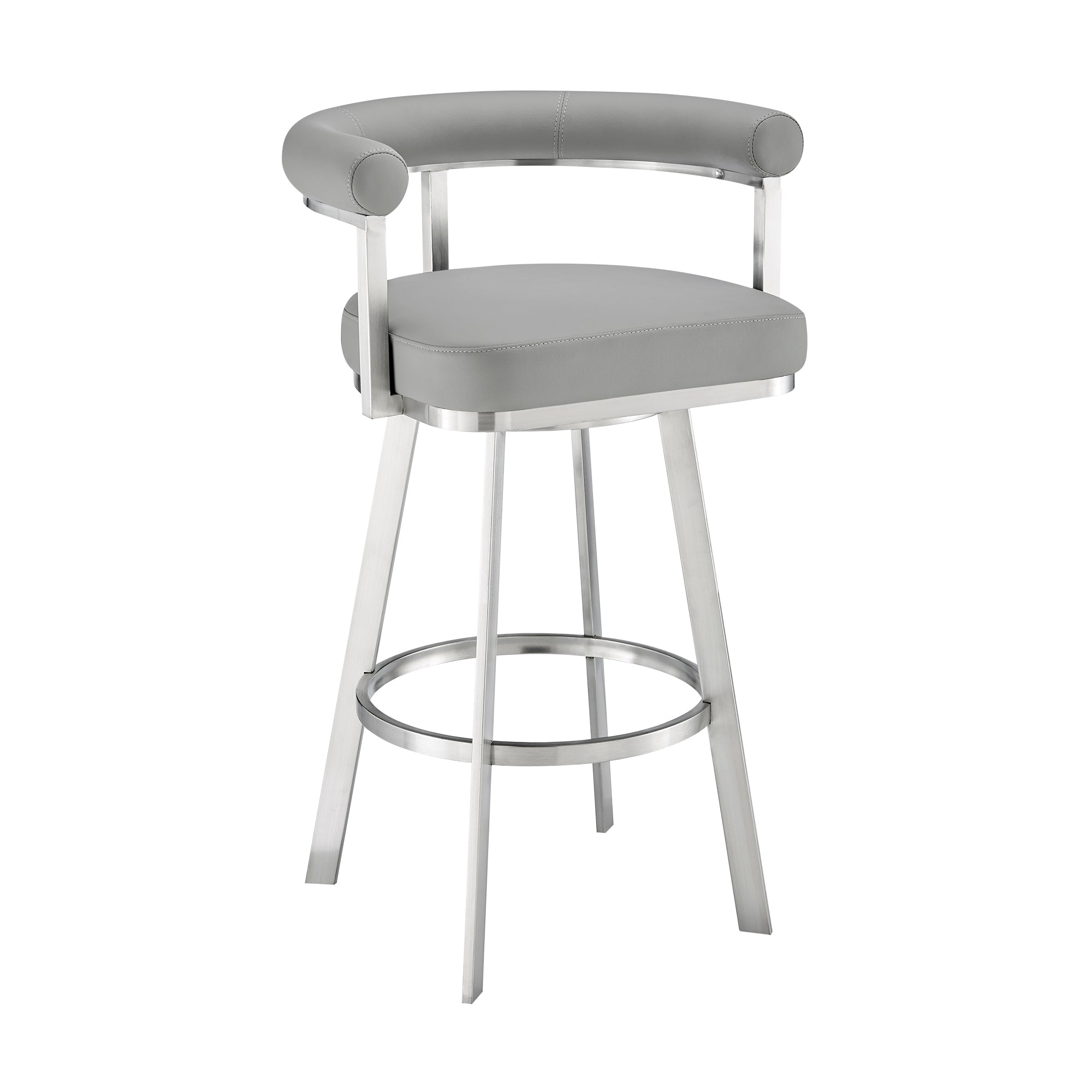 Nolagam Swivel Counter Stool in Brushed Stainless Steel with Black Faux Leather By Armen Living - Image 12