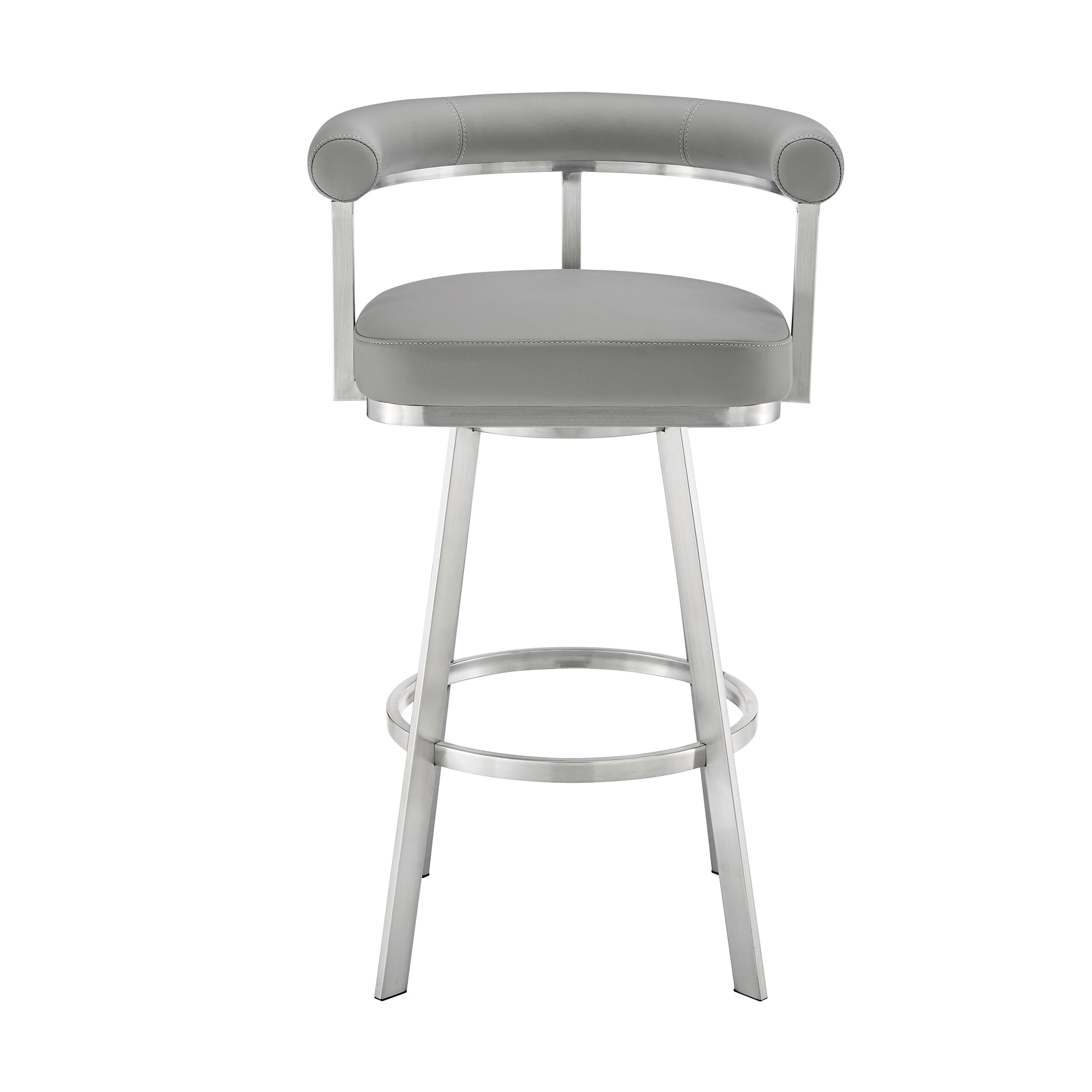 Nolagam Swivel Counter Stool in Brushed Stainless Steel with Black Faux Leather By Armen Living - Image 13