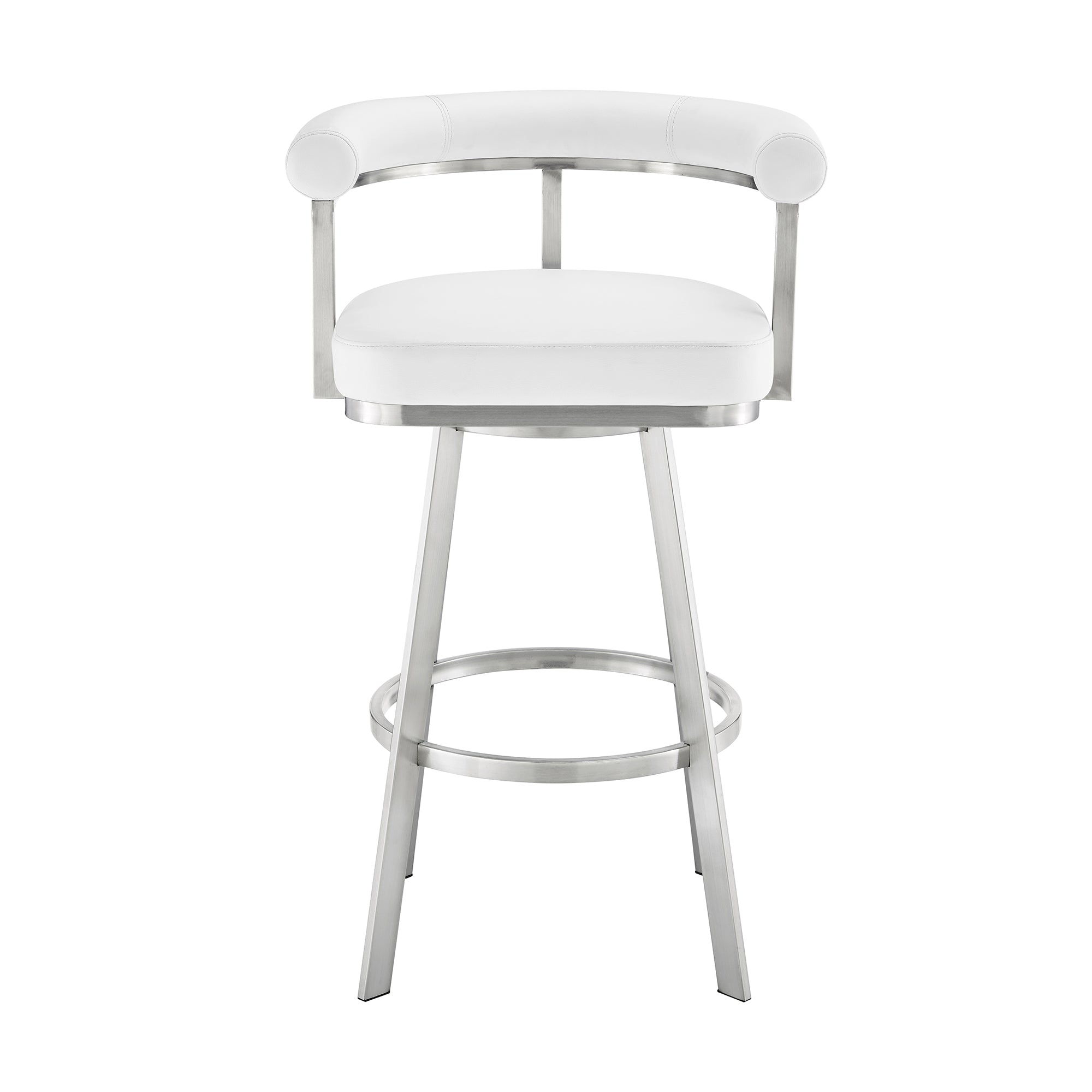 Nolagam Swivel Counter Stool in Brushed Stainless Steel with Black Faux Leather By Armen Living - Image 23