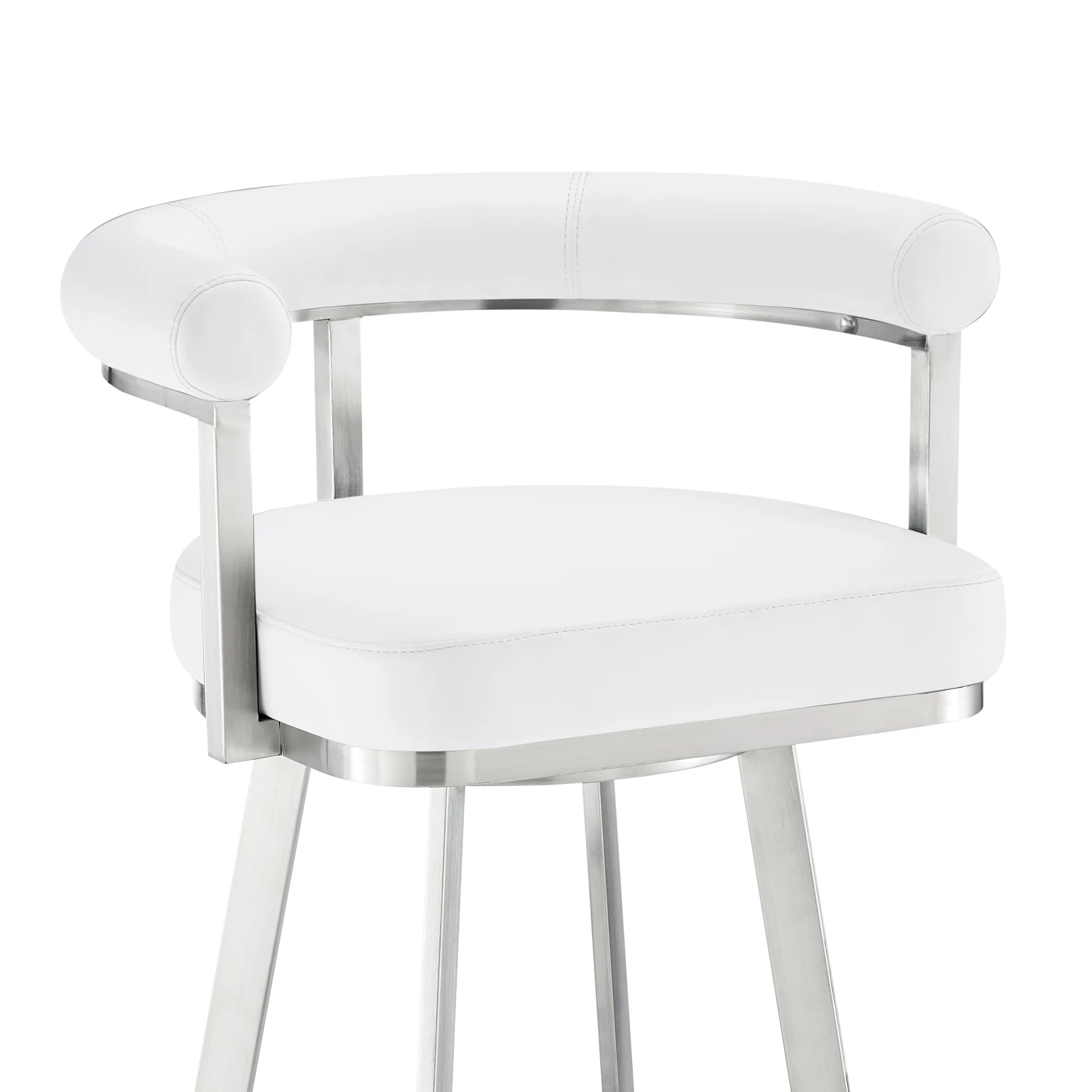 Nolagam Swivel Counter Stool in Brushed Stainless Steel with Black Faux Leather By Armen Living - Image 27