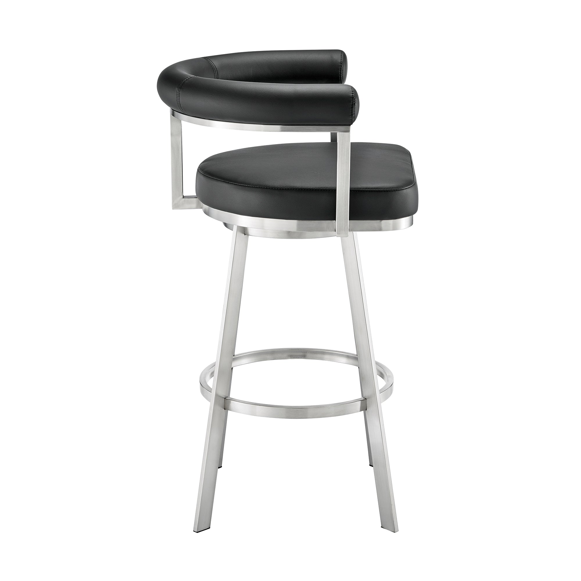 Nolagam Swivel Counter Stool in Brushed Stainless Steel with Black Faux Leather By Armen Living - Image 4