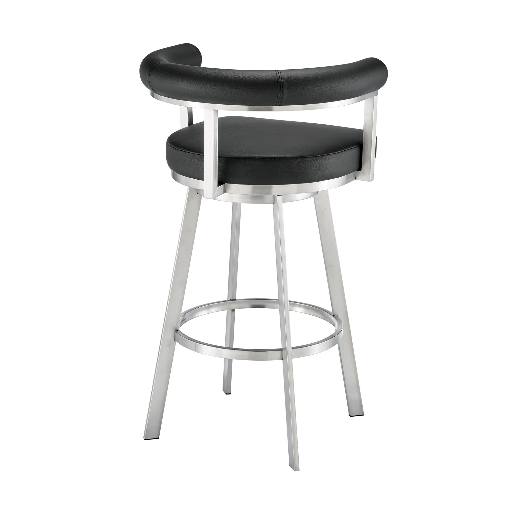 Nolagam Swivel Counter Stool in Brushed Stainless Steel with Black Faux Leather By Armen Living - Image 5