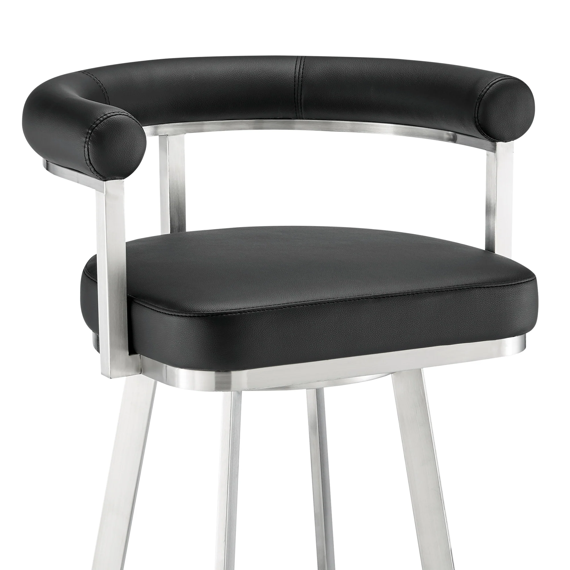 Nolagam Swivel Counter Stool in Brushed Stainless Steel with Black Faux Leather By Armen Living - Image 7