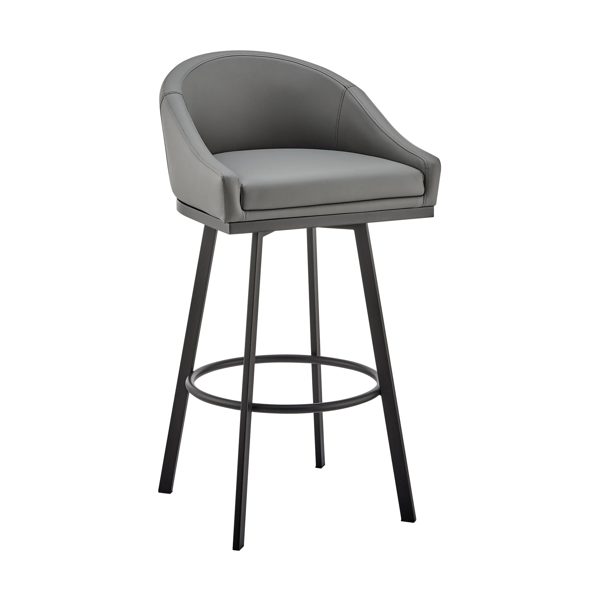 Noran Swivel Bar Stool in Black Metal with Black Faux Leather By Armen Living - Image 12