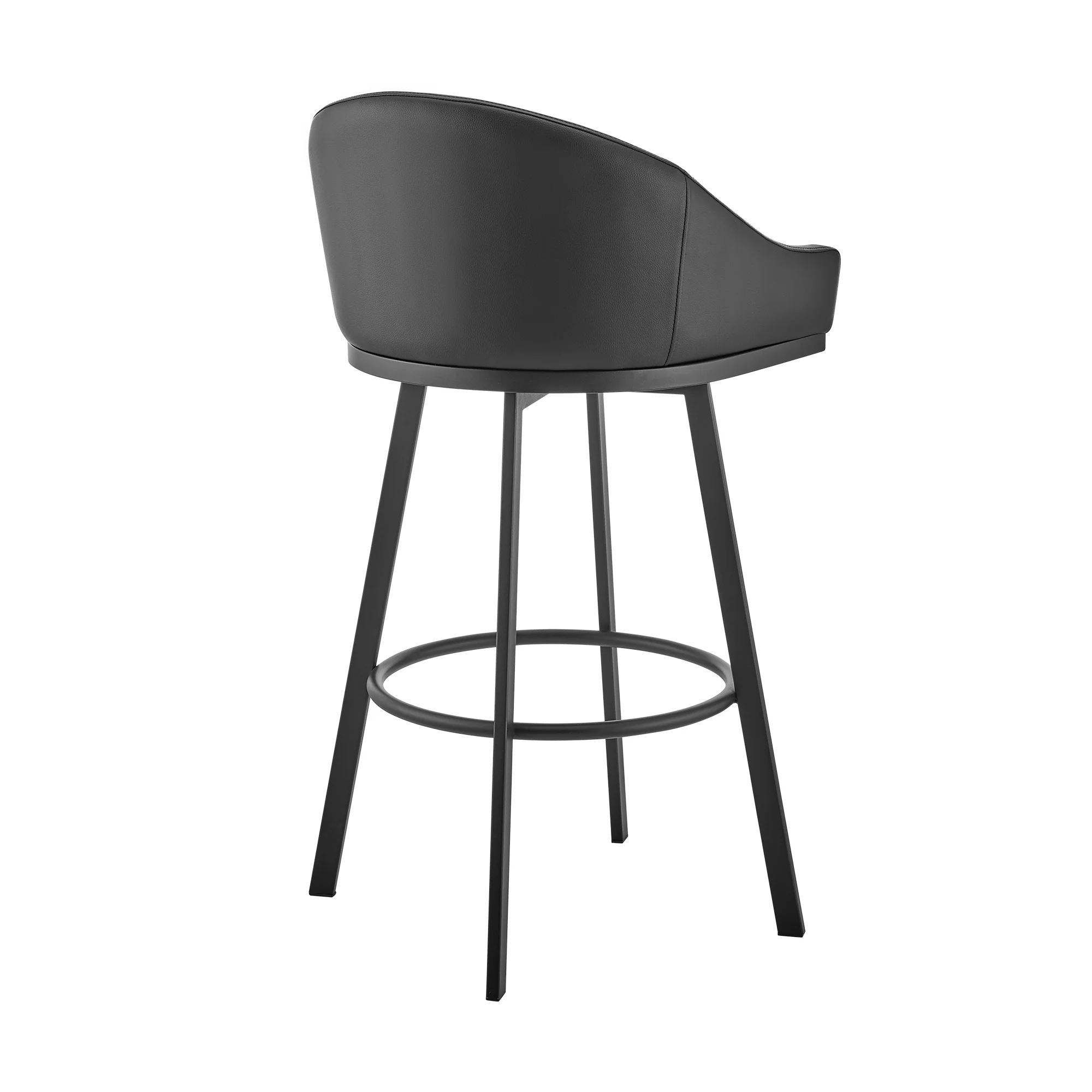Noran Swivel Bar Stool in Black Metal with Black Faux Leather By Armen Living - Image 5