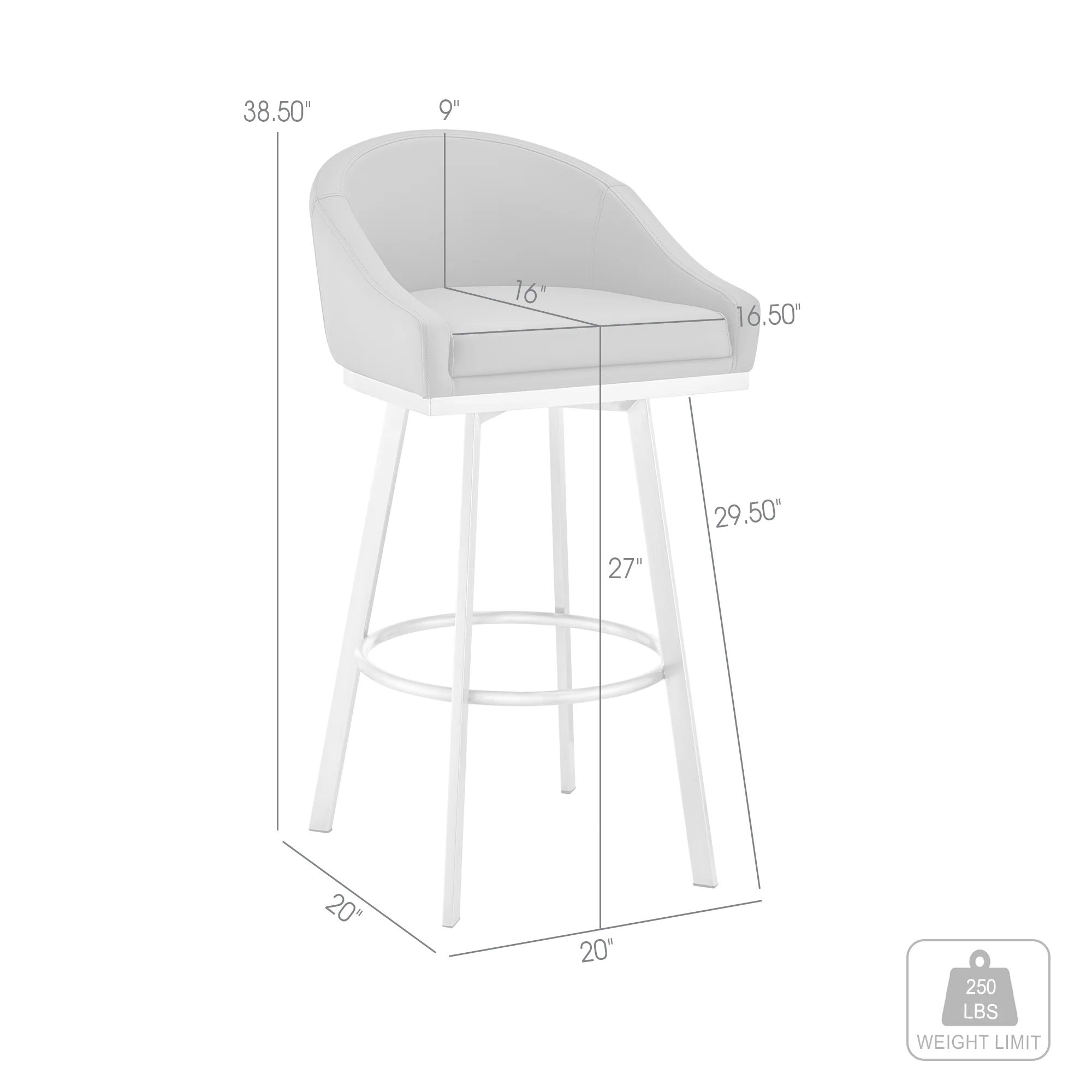 Noran Swivel Bar Stool in Brushed Stainless Steel with White Faux Leather By Armen Living - Image 19
