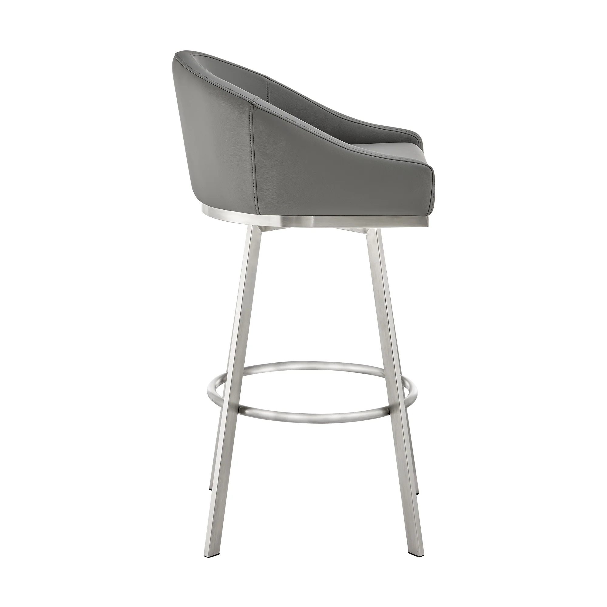 Noran Swivel Bar Stool in Brushed Stainless Steel with White Faux Leather By Armen Living - Image 24