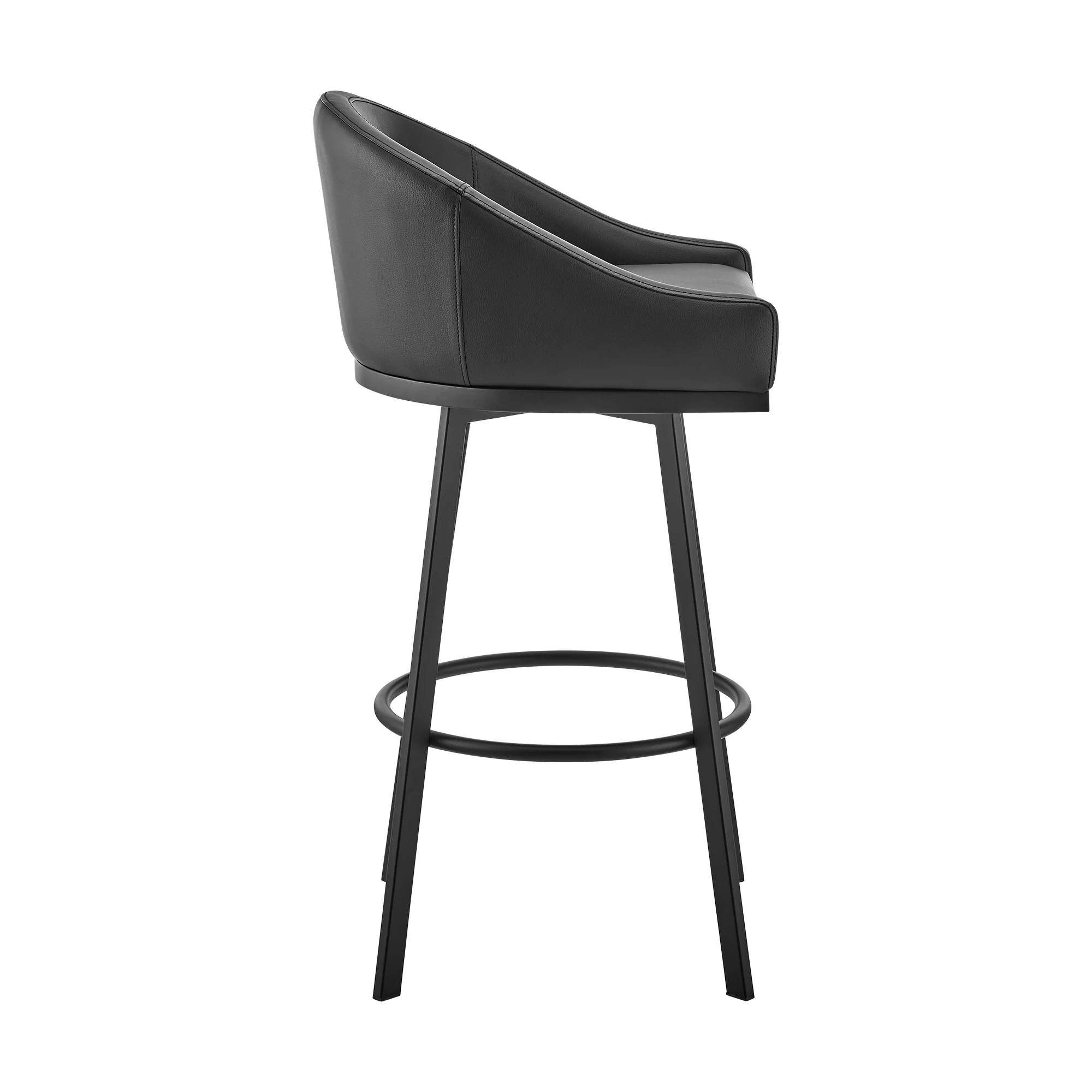 Noran Swivel Counter Stool in Black Metal with Black Faux Leather By Armen Living - Image 4