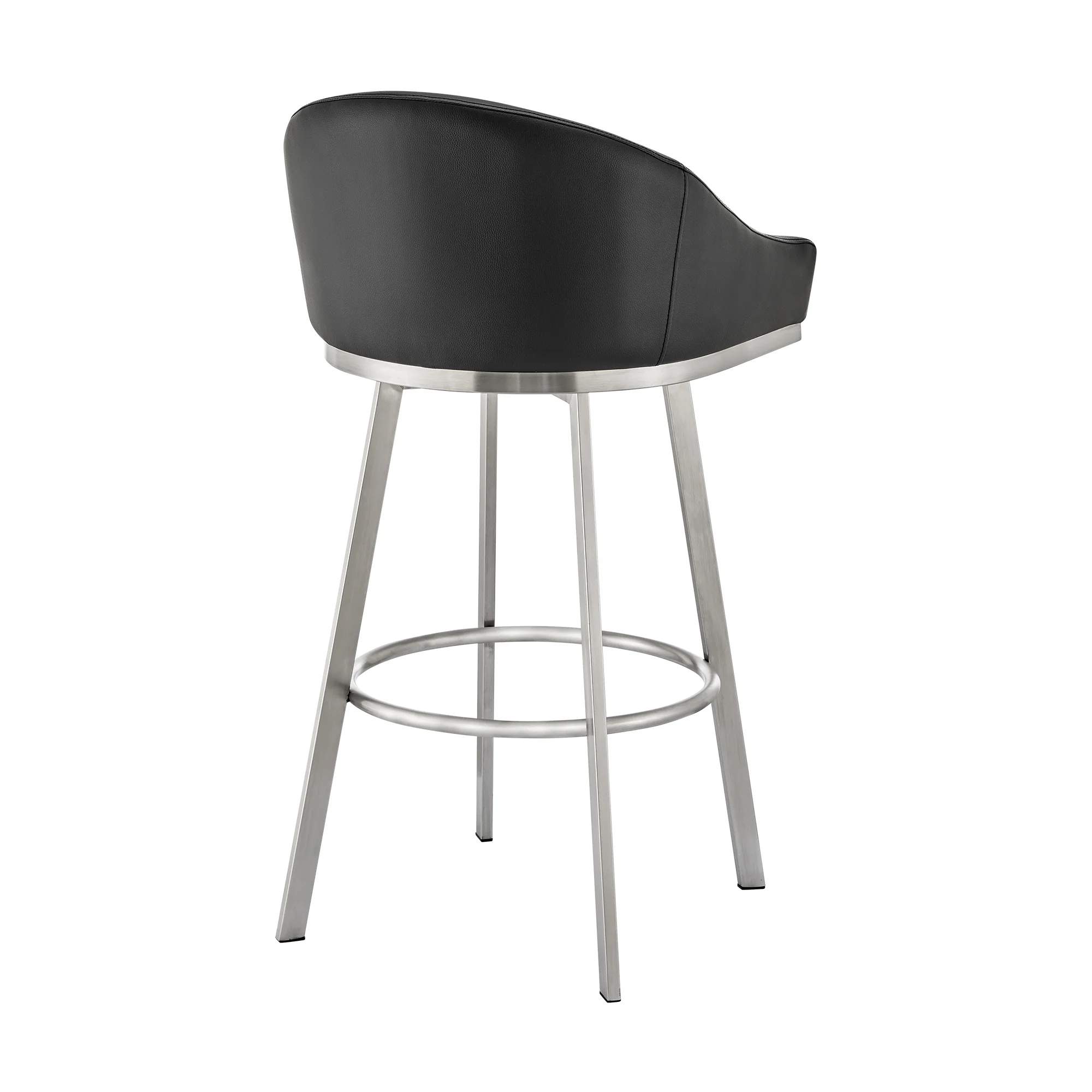 Noran Swivel Counter Stool in Brushed Stainless Steel with White Faux Leather By Armen Living - Image 15