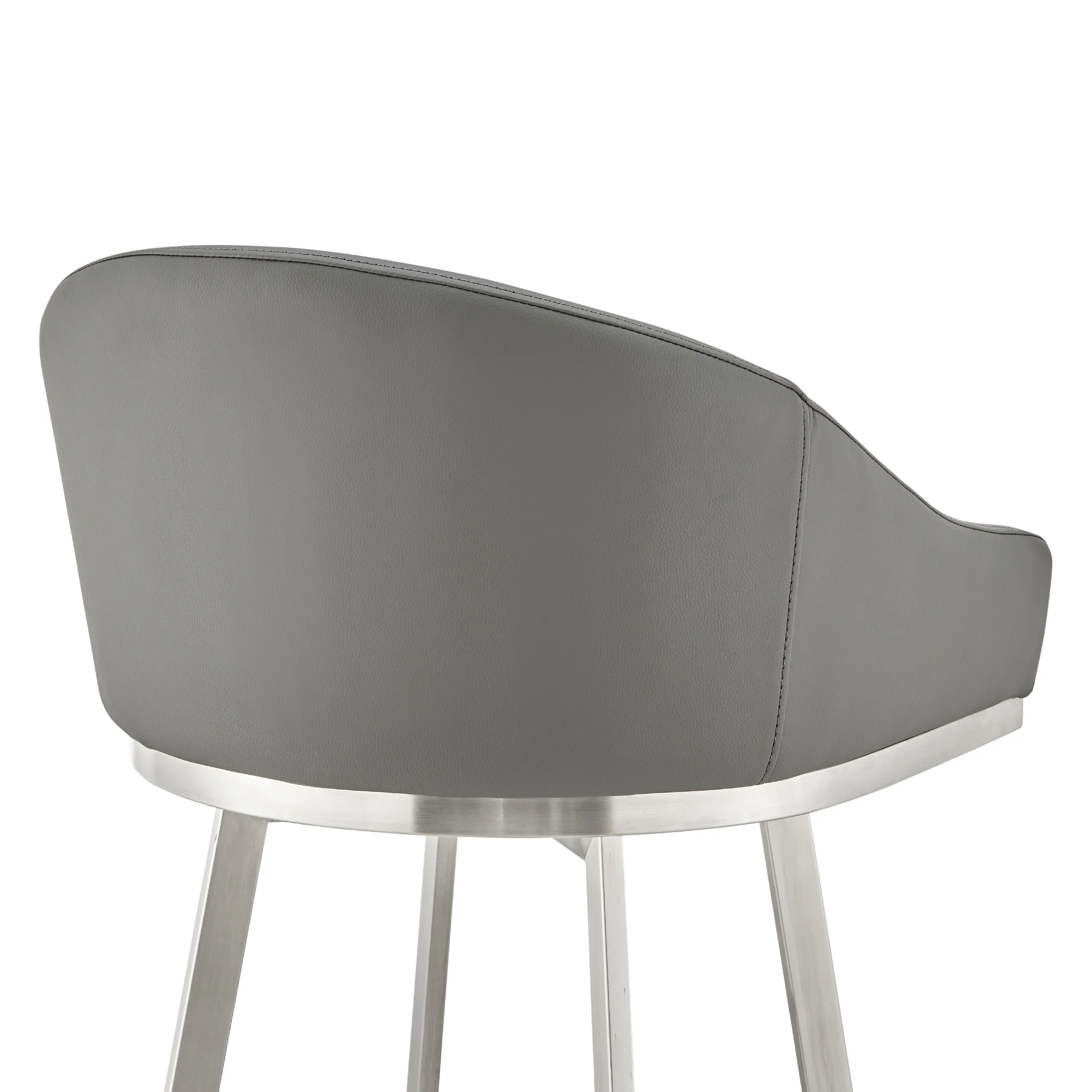 Noran Swivel Counter Stool in Brushed Stainless Steel with White Faux Leather By Armen Living - Image 30