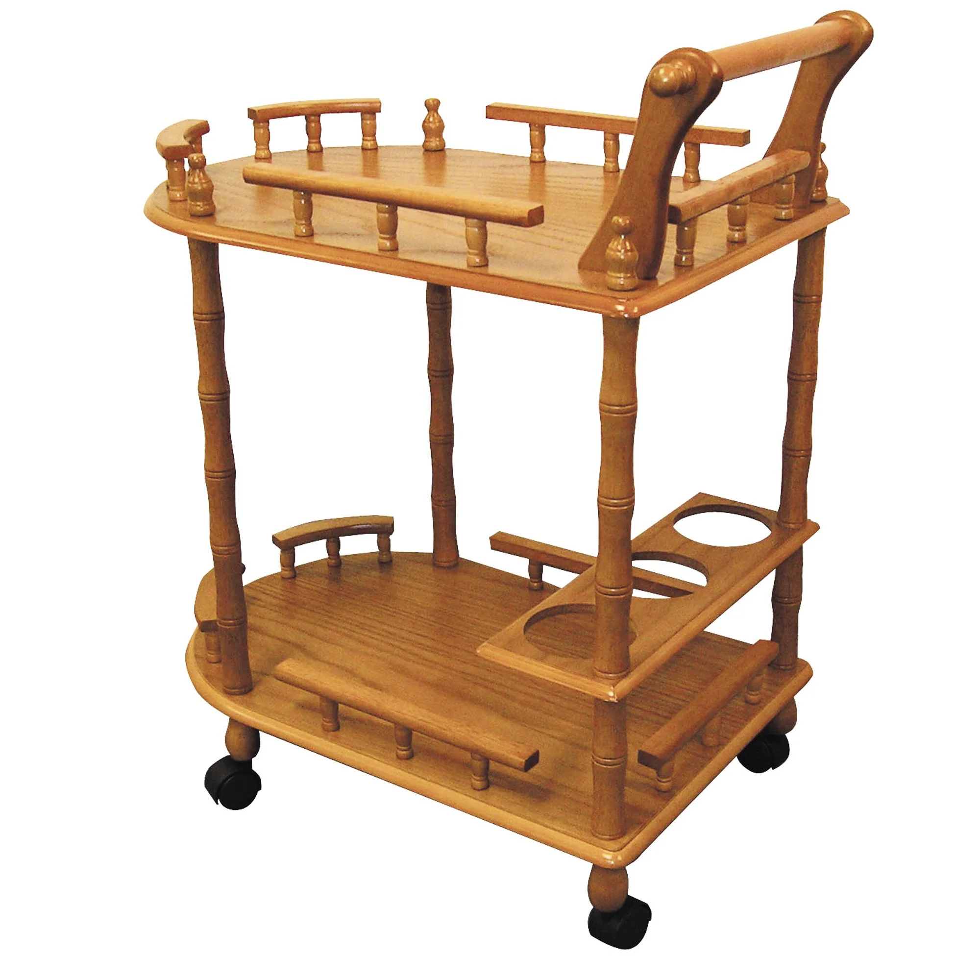 Oak Finish Rolling Wine Bar Cart By Homeroots