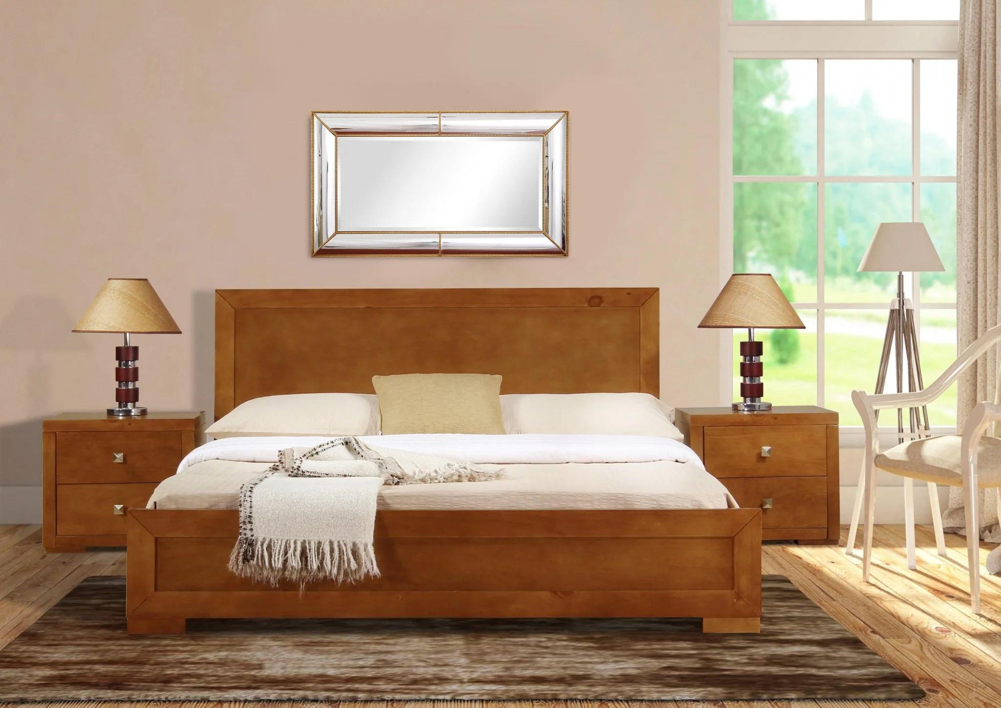 Oak Wood Full Platform Bed By Homeroots - 397100