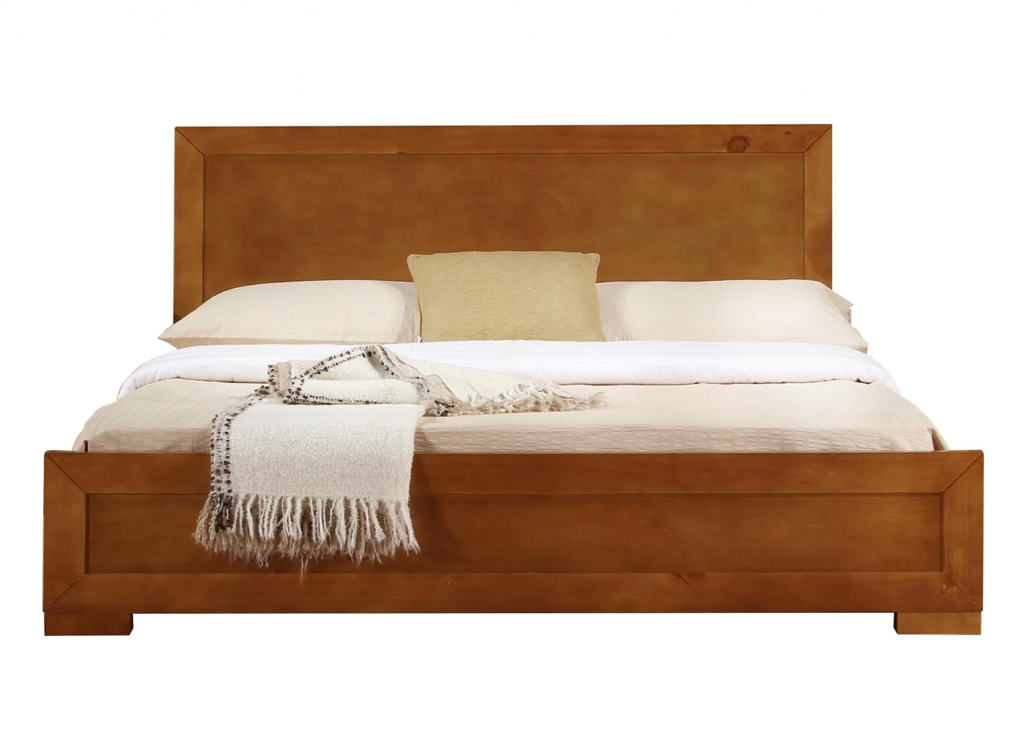 Oak Wood Full Platform Bed By Homeroots - 397100 - Image 2