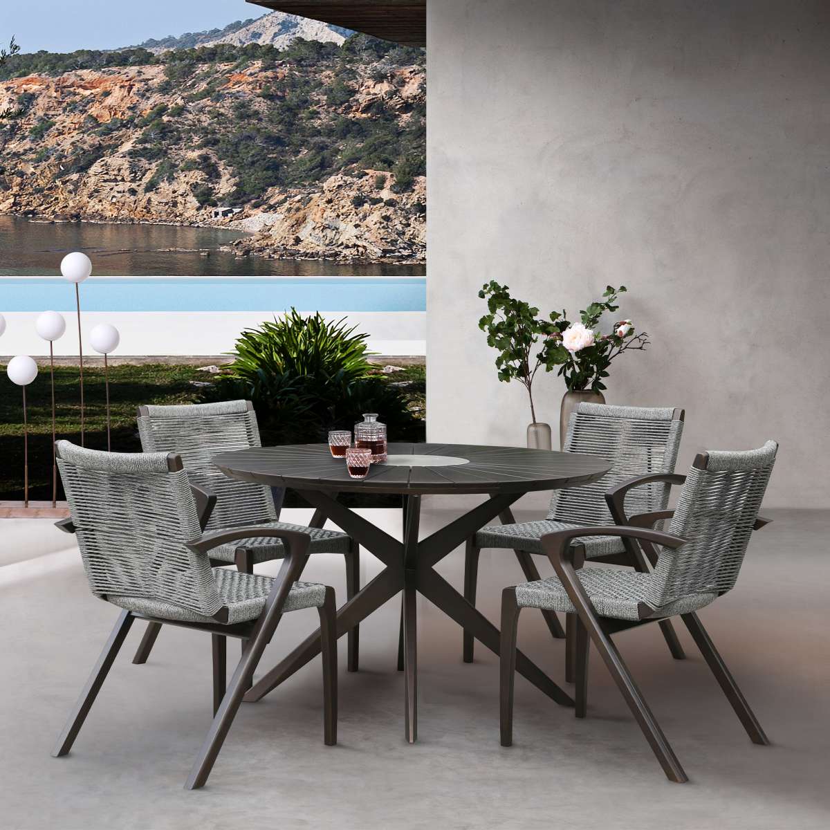 Oasis and Brielle Outdoor 5 Piece Dark Eucalyptus and Concrete Dining Set By Armen Living