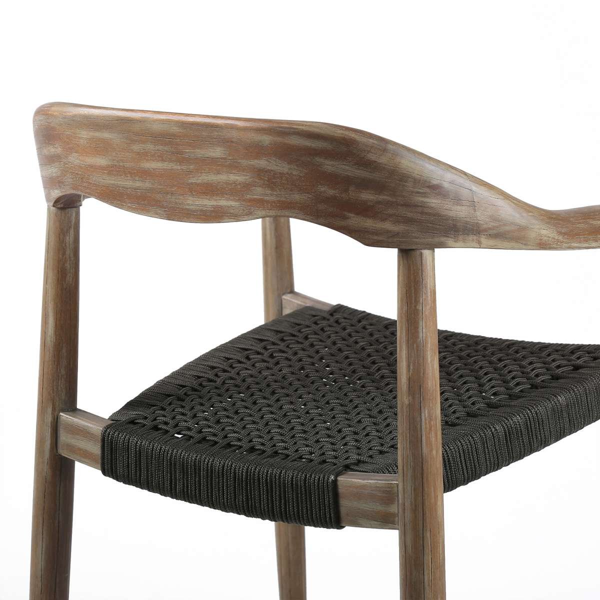 Oasis Santo Outdoor Patio 5 Piece Round Dining Set in Eucalyptus Wood and Charcoal Rope By Armen Living - Image 4