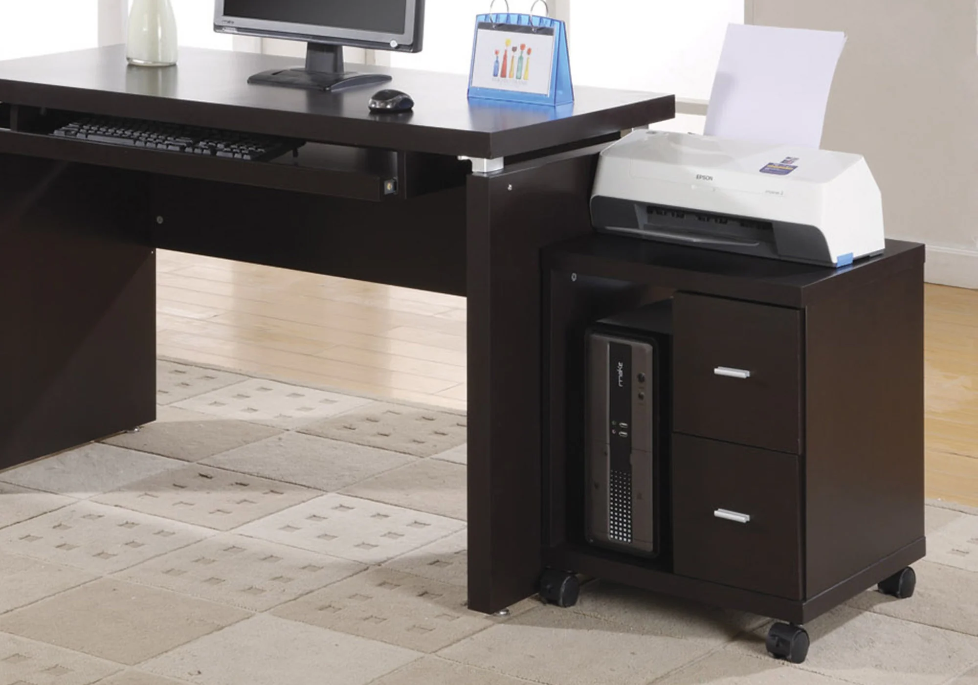 Office Cabinet Cappucino with 2 Drawer on Castors By Homeroots
