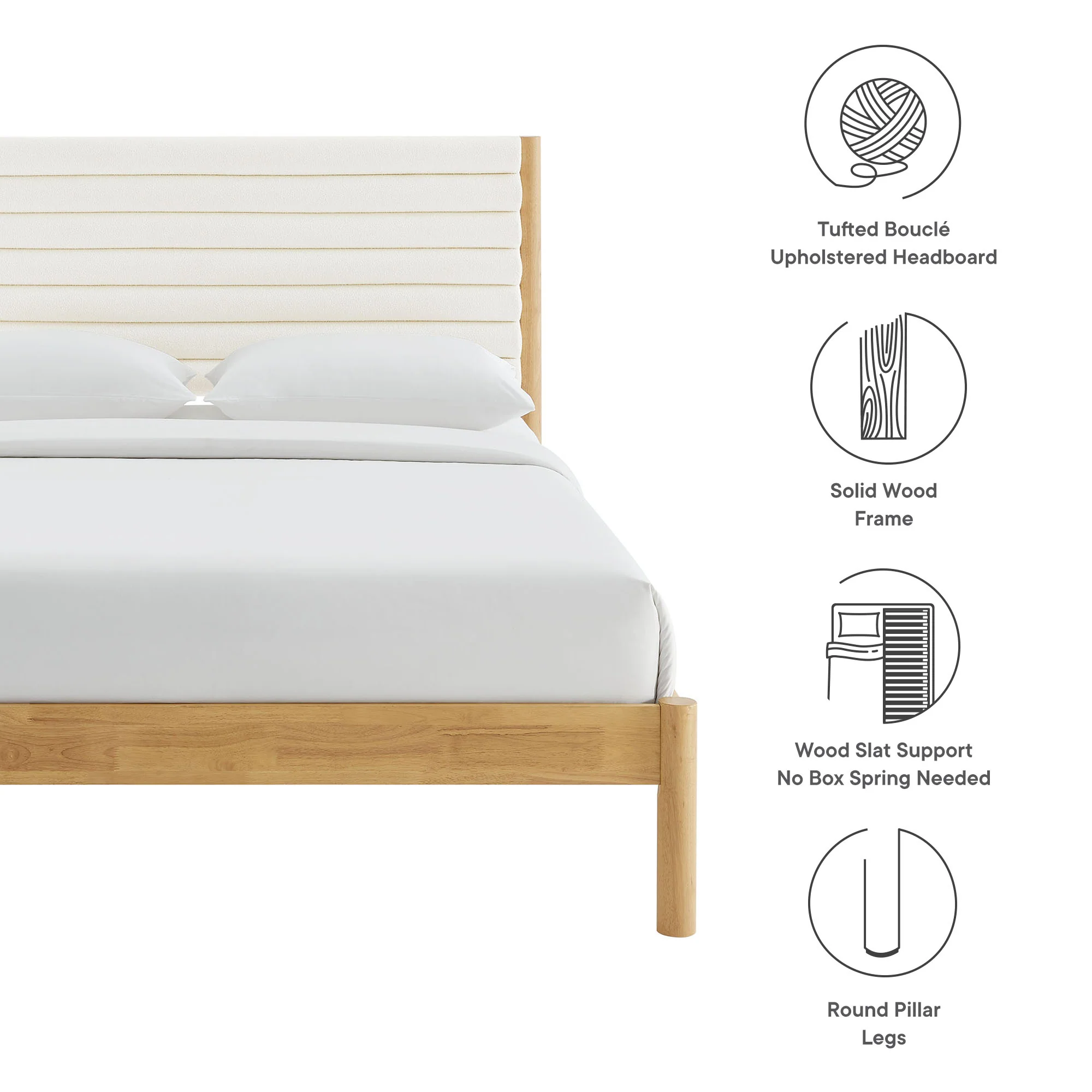 Olea Channel Tufted Boucle Solid Wood King Platform Bed by Modway - Image 8